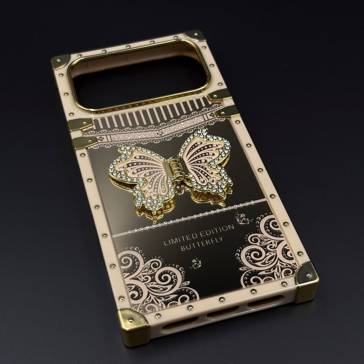 Luxury Butterfly Trunk Phone Case Cover for iPhone 17 Series | Gold Mirror Finish | Diamond Butterfly