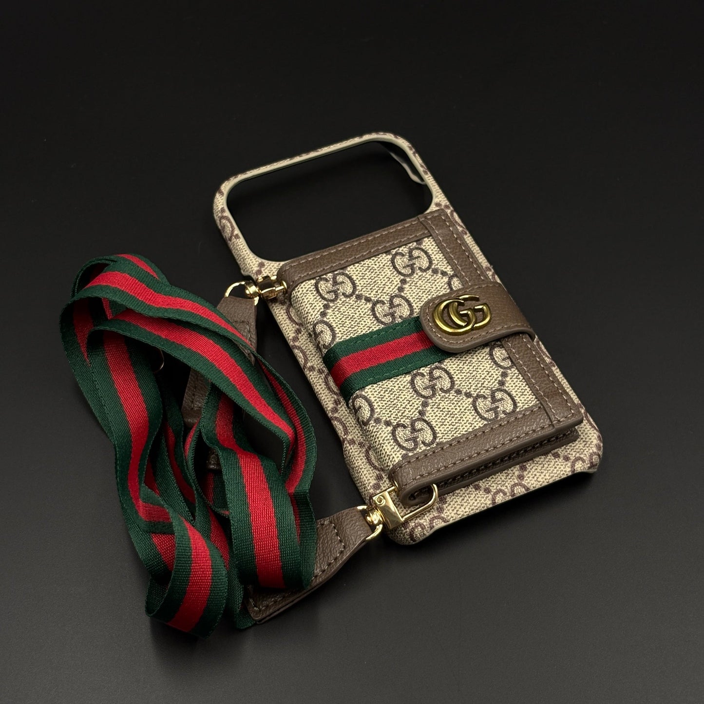 Luxury GG Wallet Case with Sling for iPhone 17 Series | Crossbody Strap | Card Holder