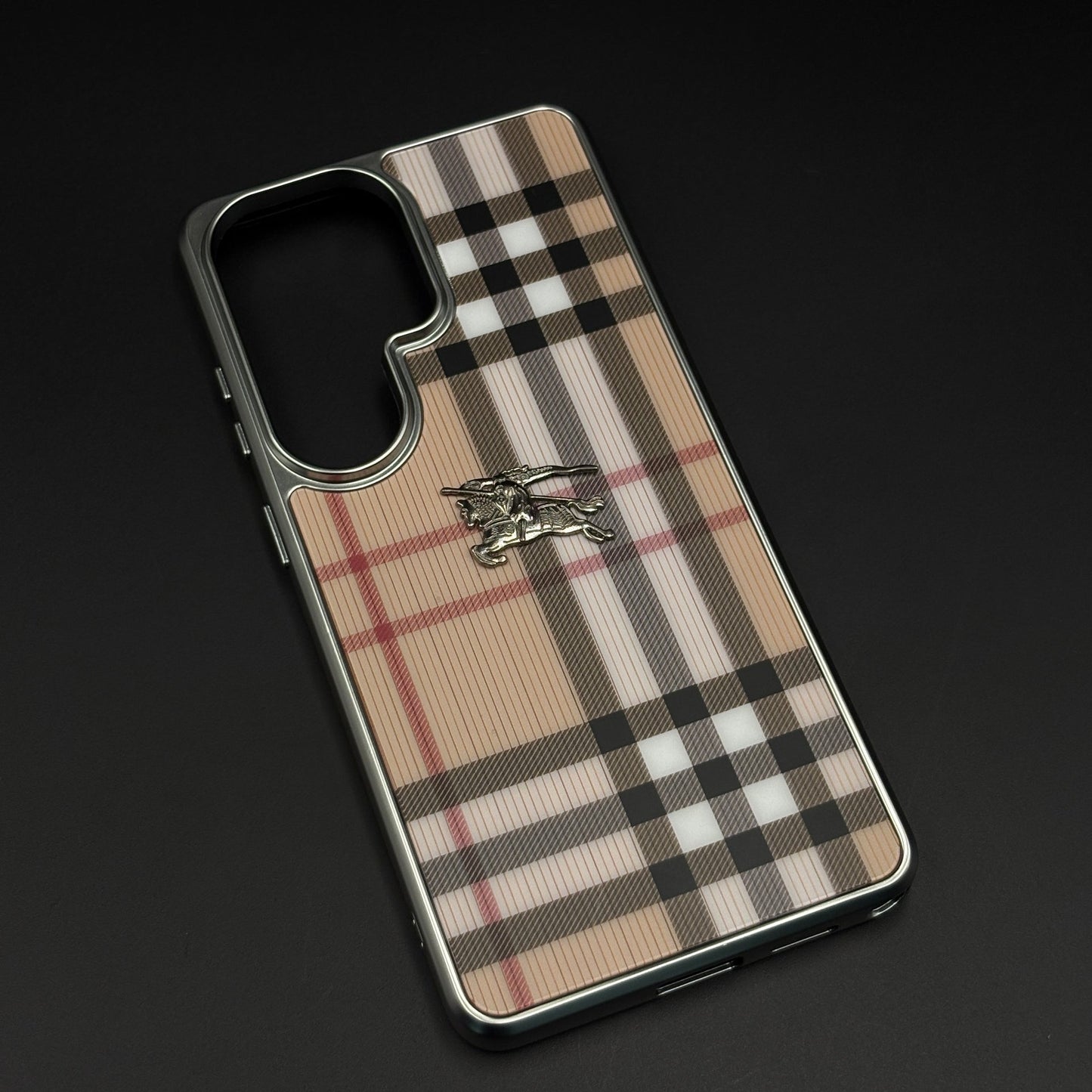 Luxury BBRY Check Plaid Metal Style Frame Case for Samsung Galaxy S26 Ultra