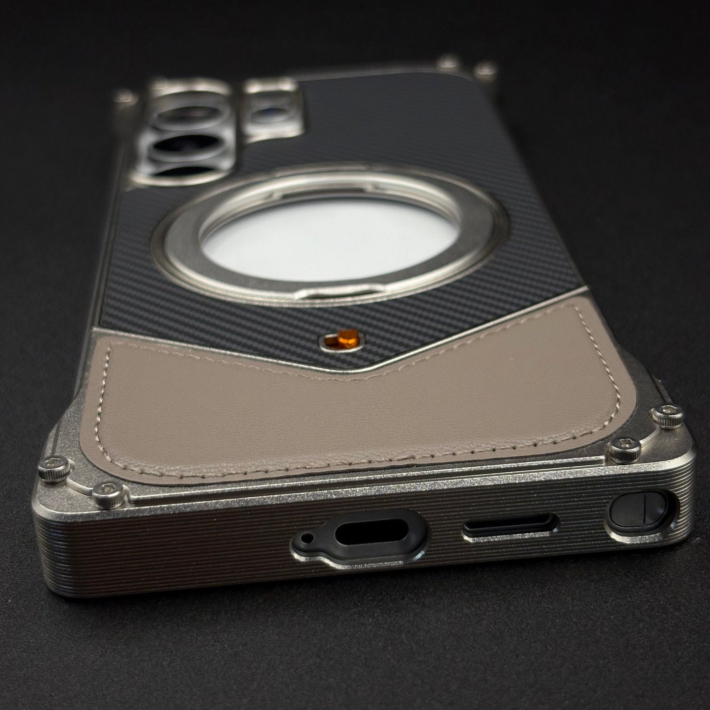 Frameless Carbon Fiber Bumper Case for Samsung Galaxy S24 Ultra | 360° Rotating Magsafe Stand | Rugged Magnetic Protection