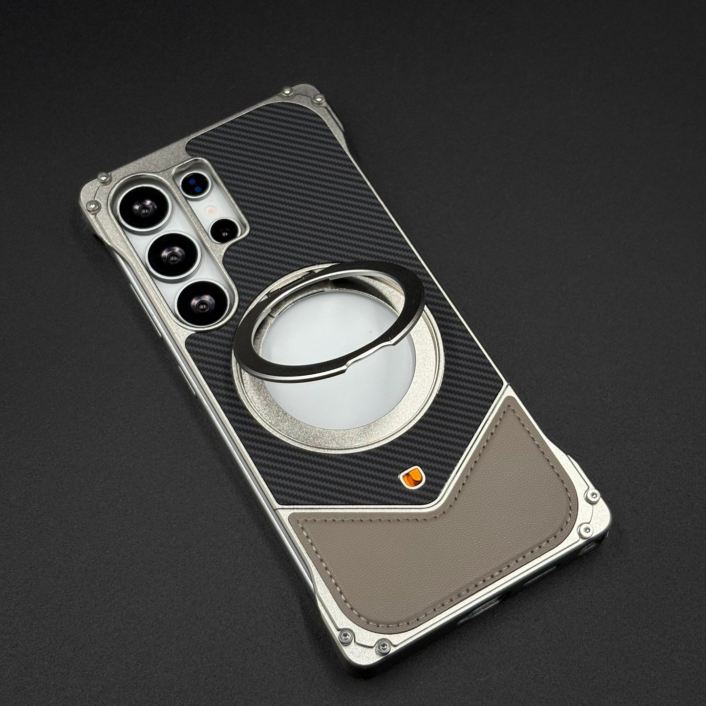 Frameless Carbon Fiber Bumper Case for Samsung Galaxy S24 Ultra | 360° Rotating Magsafe Stand | Rugged Magnetic Protection