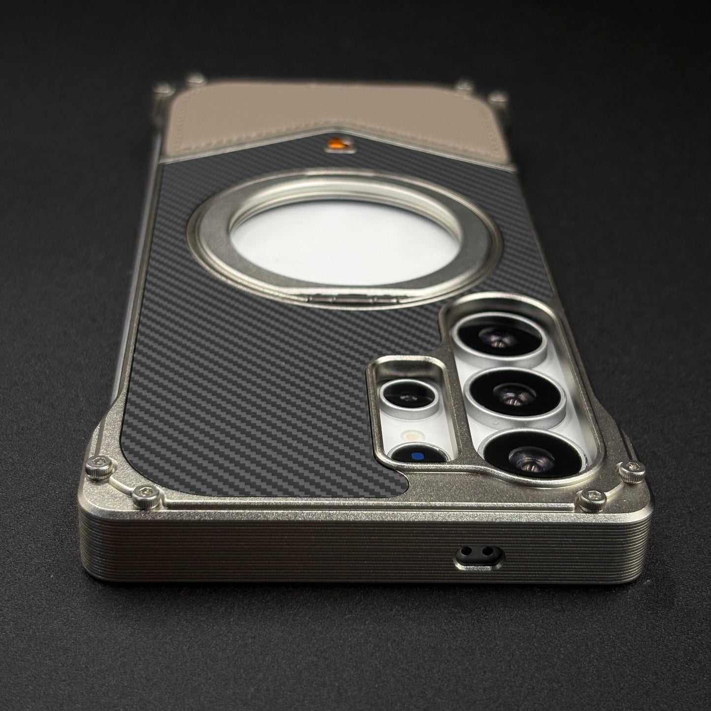 Frameless Carbon Fiber Bumper Case for Samsung Galaxy S24 Ultra | 360° Rotating Magsafe Stand | Rugged Magnetic Protection