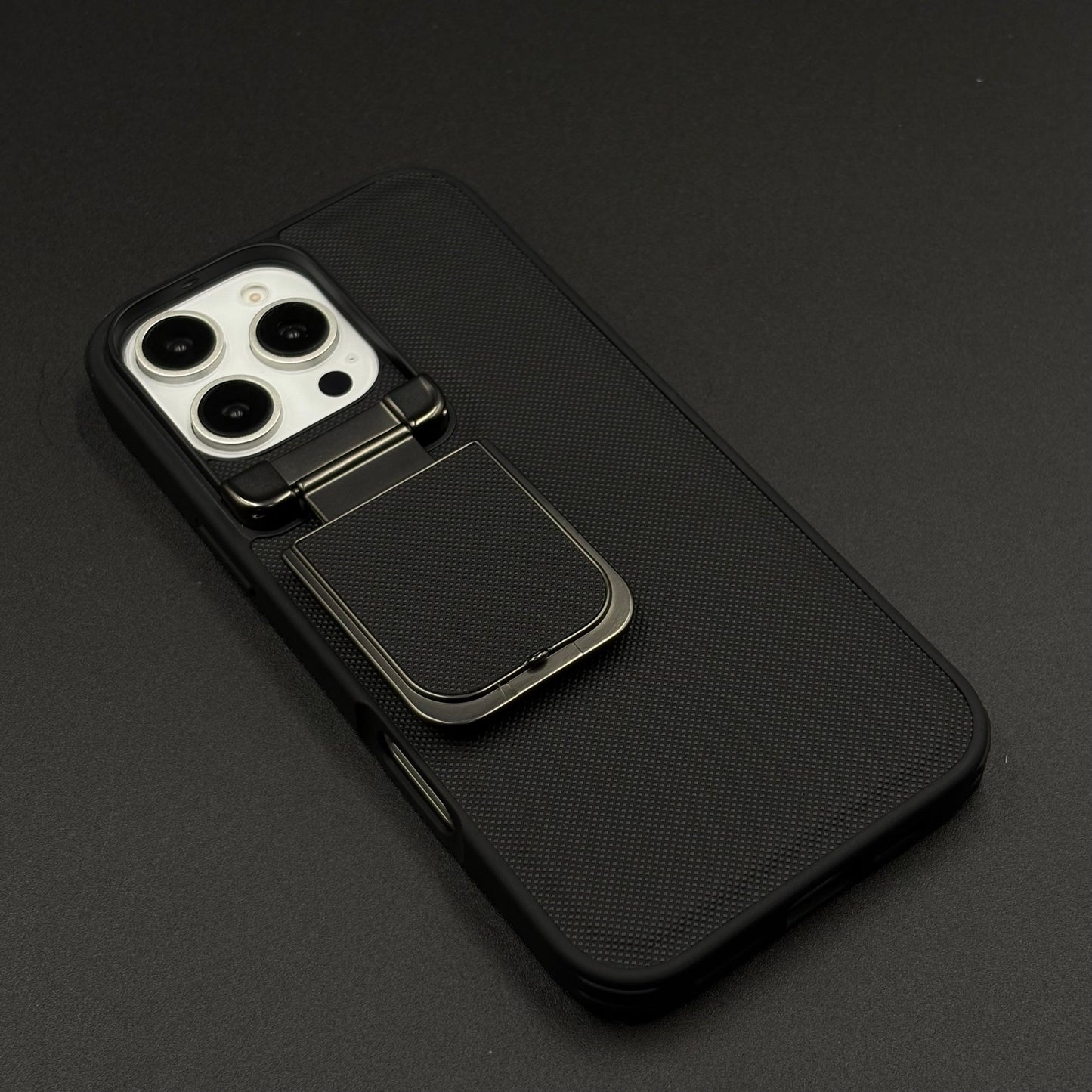 Dotted Leather Feel Case with Foldable Stand for iPhone Series | Premium Grip | Kickstand Style