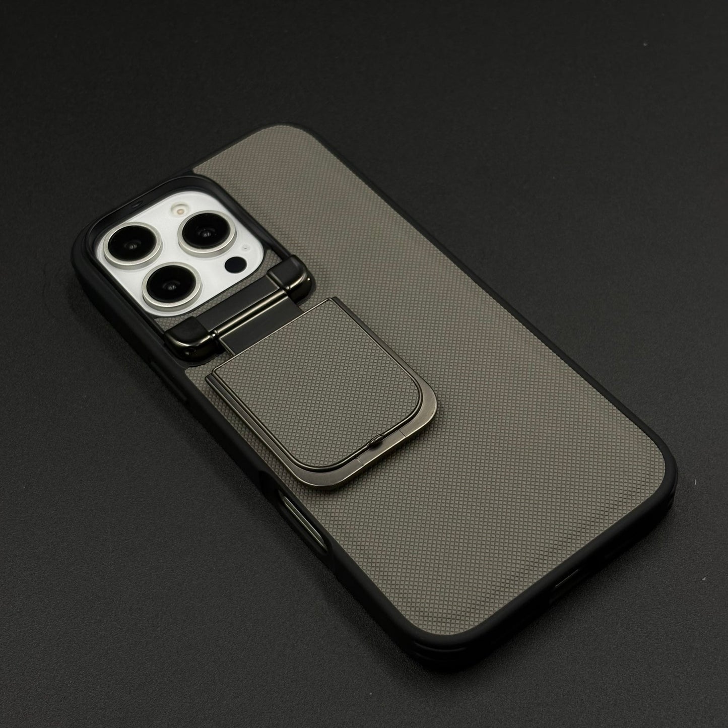 Dotted Leather Feel Case with Foldable Stand for iPhone Series | Premium Grip | Kickstand Style