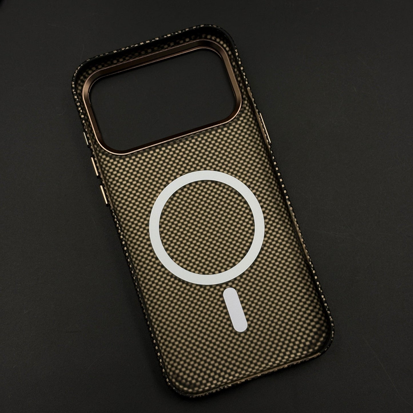 Sand Grid Carbon Fibre Hidden MagSafe Case with Camera Kickstand for iPhone 17 Series