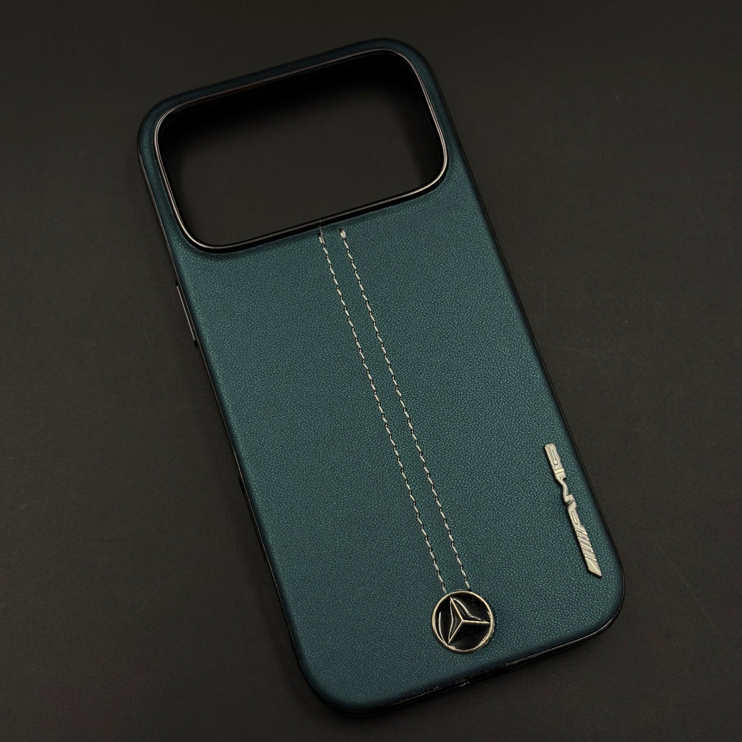 Motor Racing Inspired Merc Stitched Leather Case for iPhone 17 Series