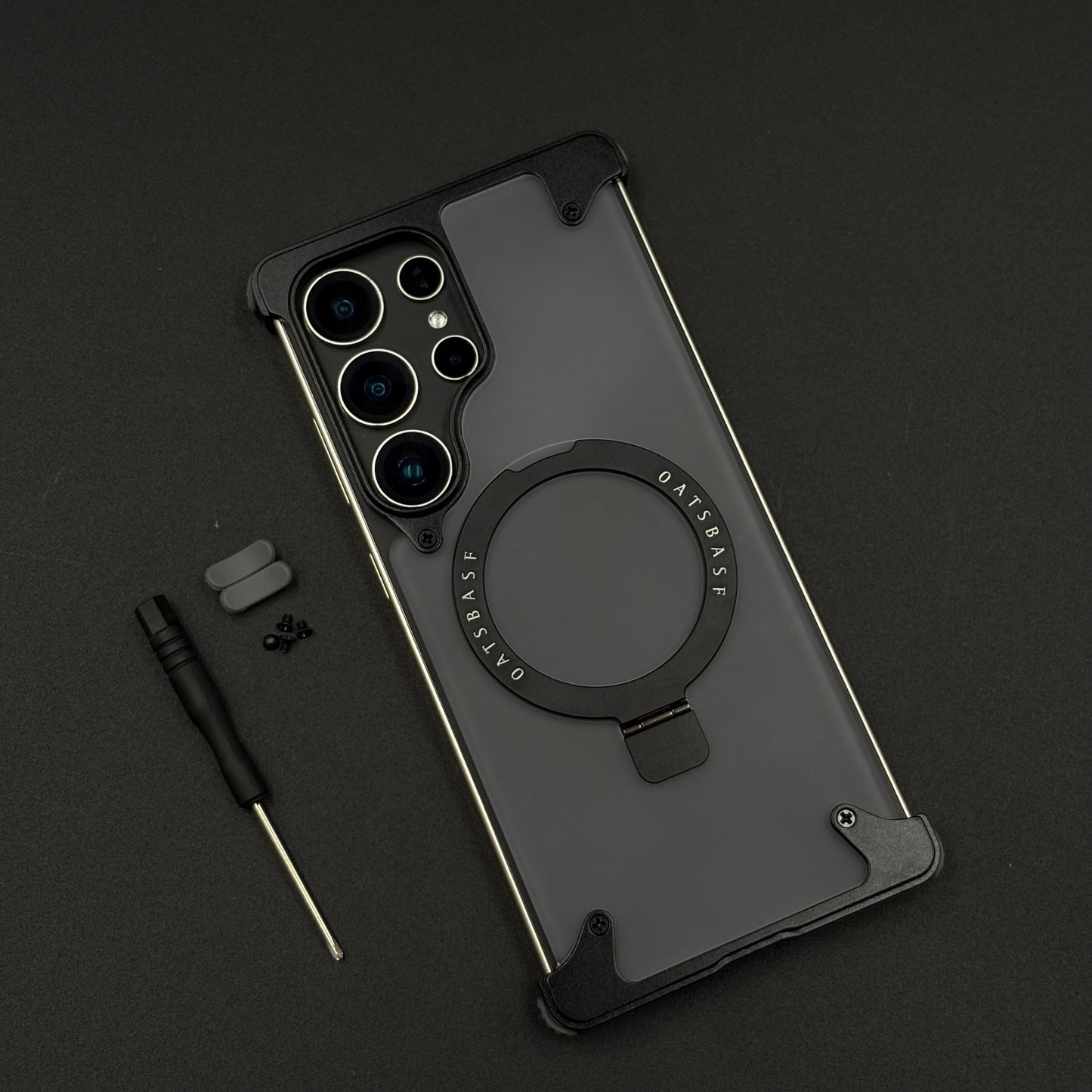 Smokey Matte Metal Frame Case for Samsung Galaxy S24 Ultra | MagSafe Ring Stand | Translucent Back