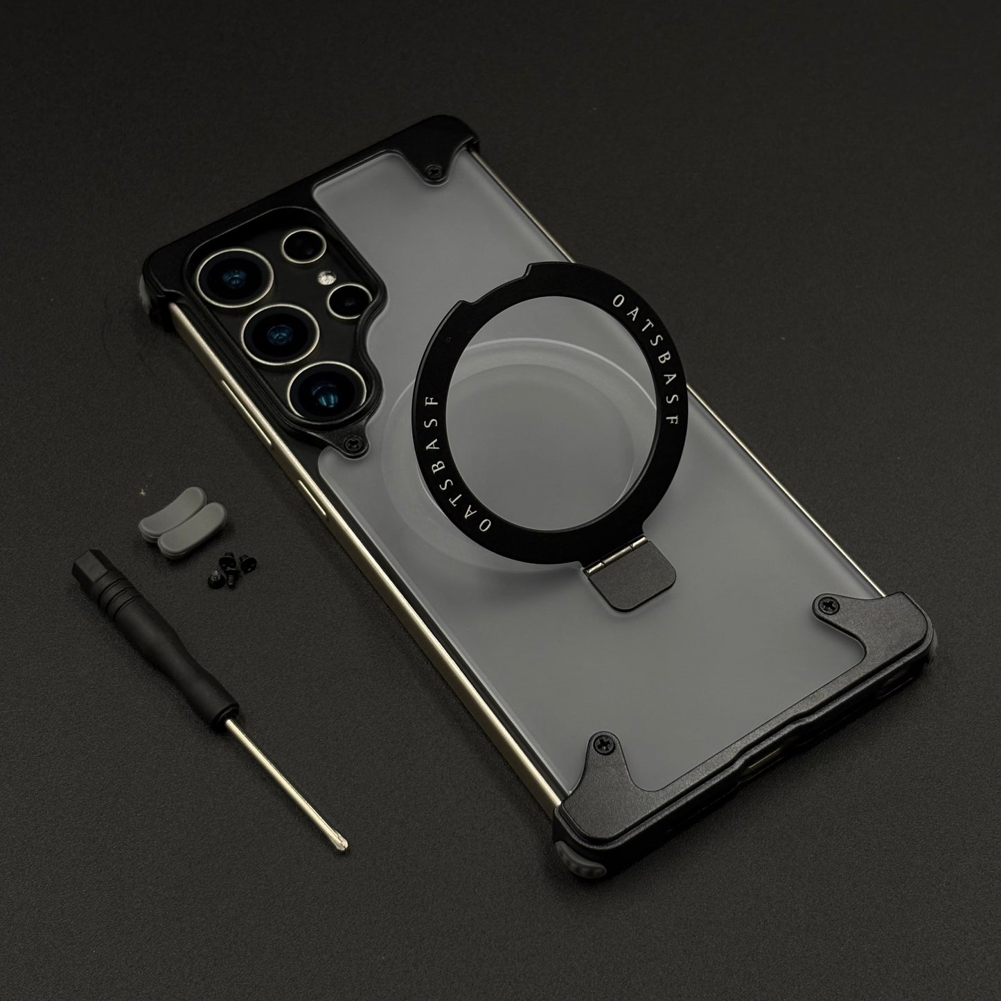 Smokey Matte Metal Frame Case for Samsung Galaxy S24 Ultra | MagSafe Ring Stand | Translucent Back