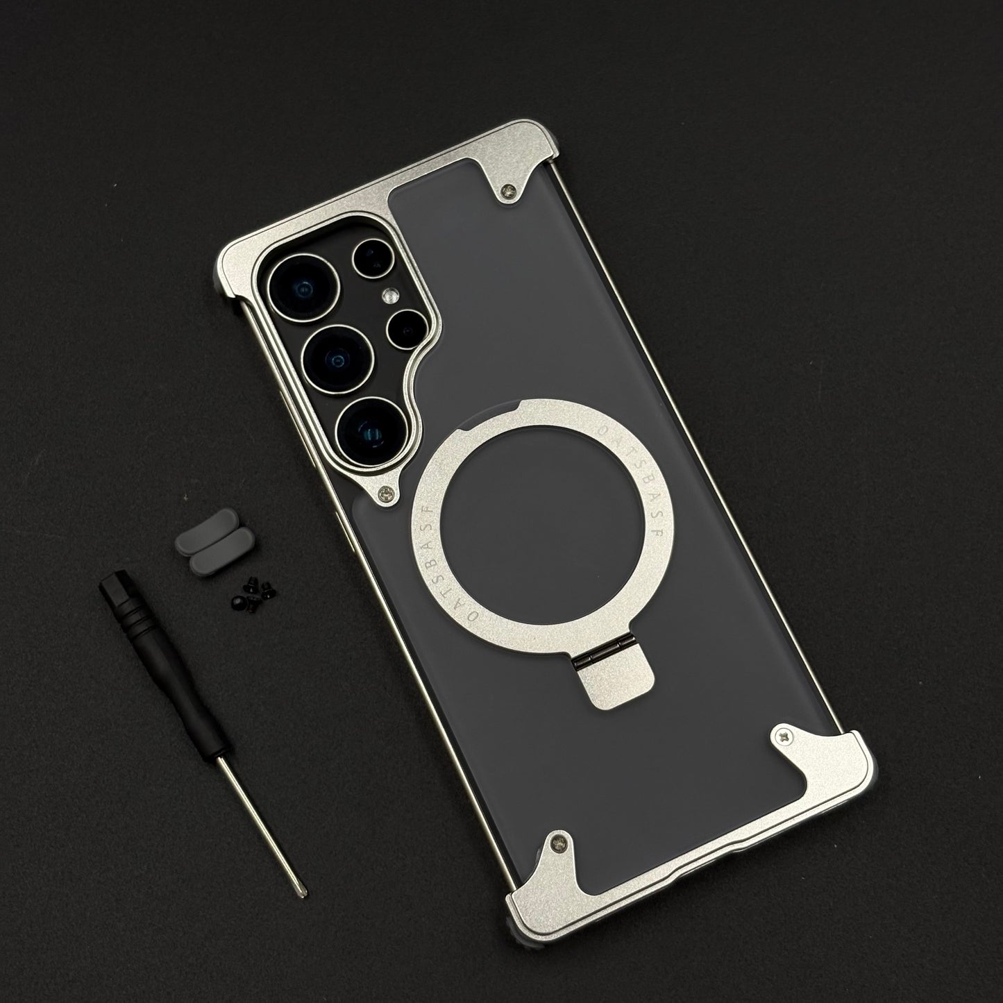 Smokey Matte Metal Frame Case for Samsung Galaxy S25 Ultra | MagSafe Ring Stand | Translucent Back