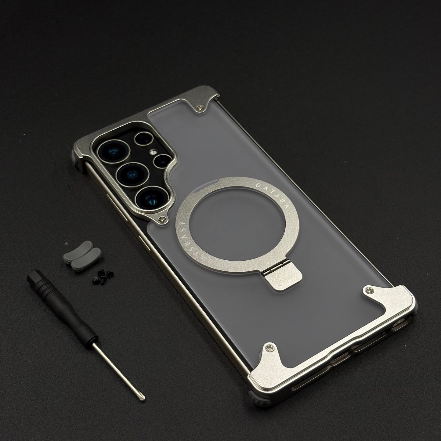 Smokey Matte Metal Frame Case for Samsung Galaxy S24 Ultra | MagSafe Ring Stand | Translucent Back