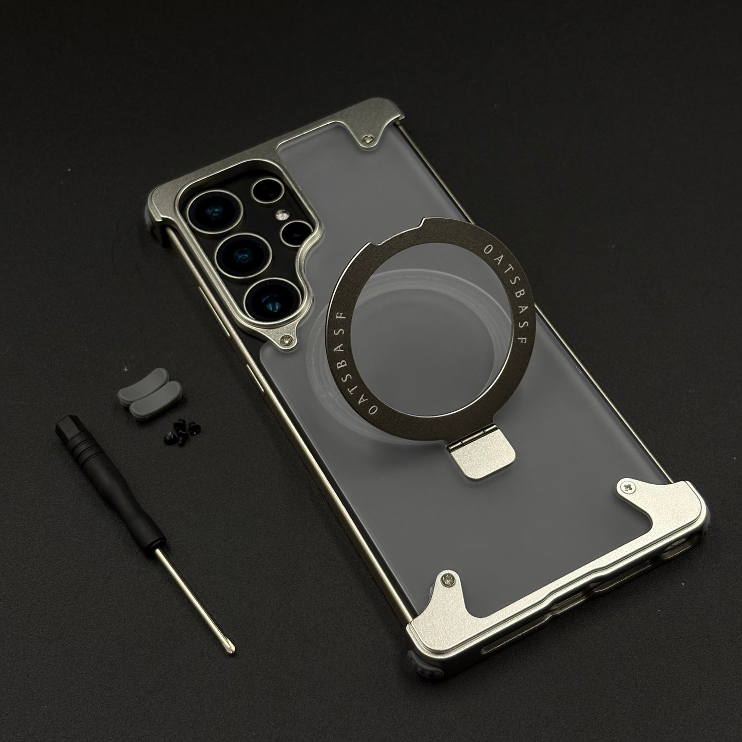 Smokey Matte Metal Frame Case for Samsung Galaxy S25 Ultra | MagSafe Ring Stand | Translucent Back