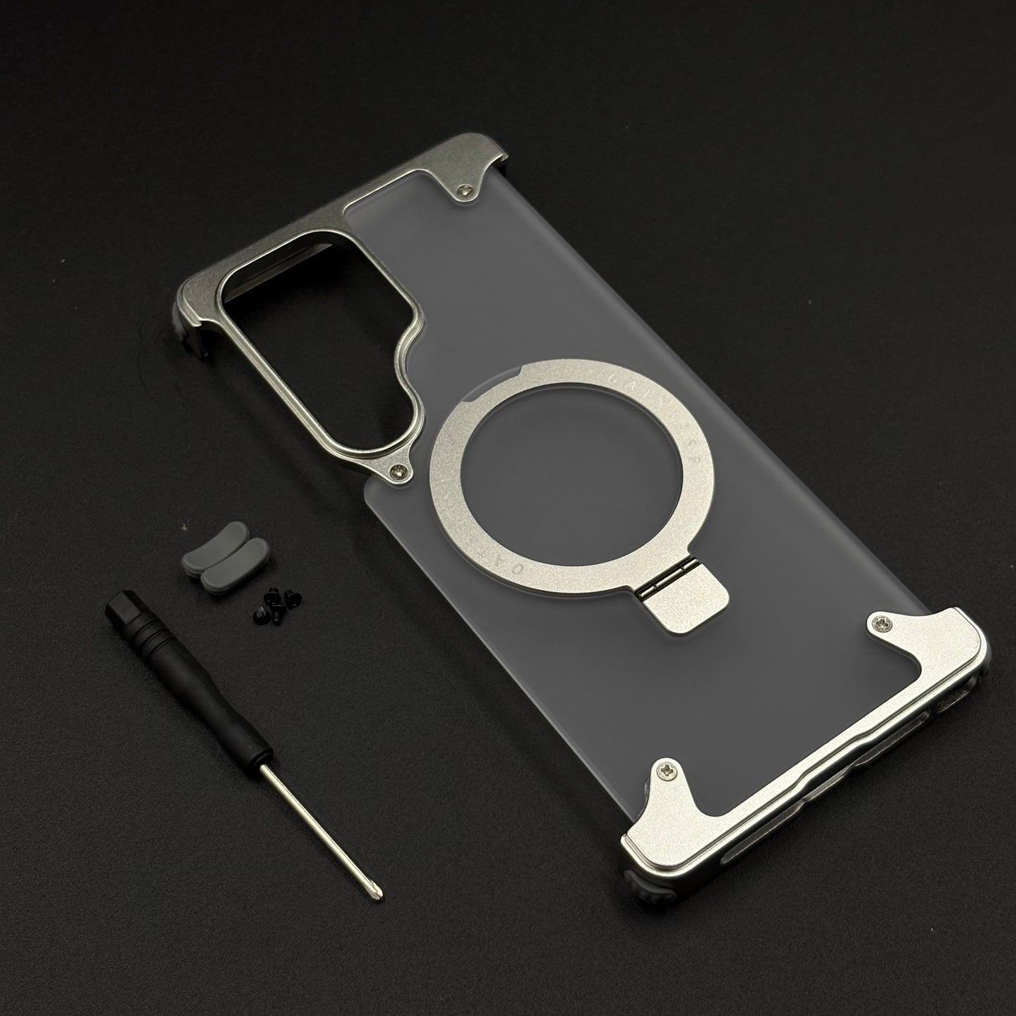 Smokey Matte Metal Frame Case for Samsung Galaxy S24 Ultra | MagSafe Ring Stand | Translucent Back