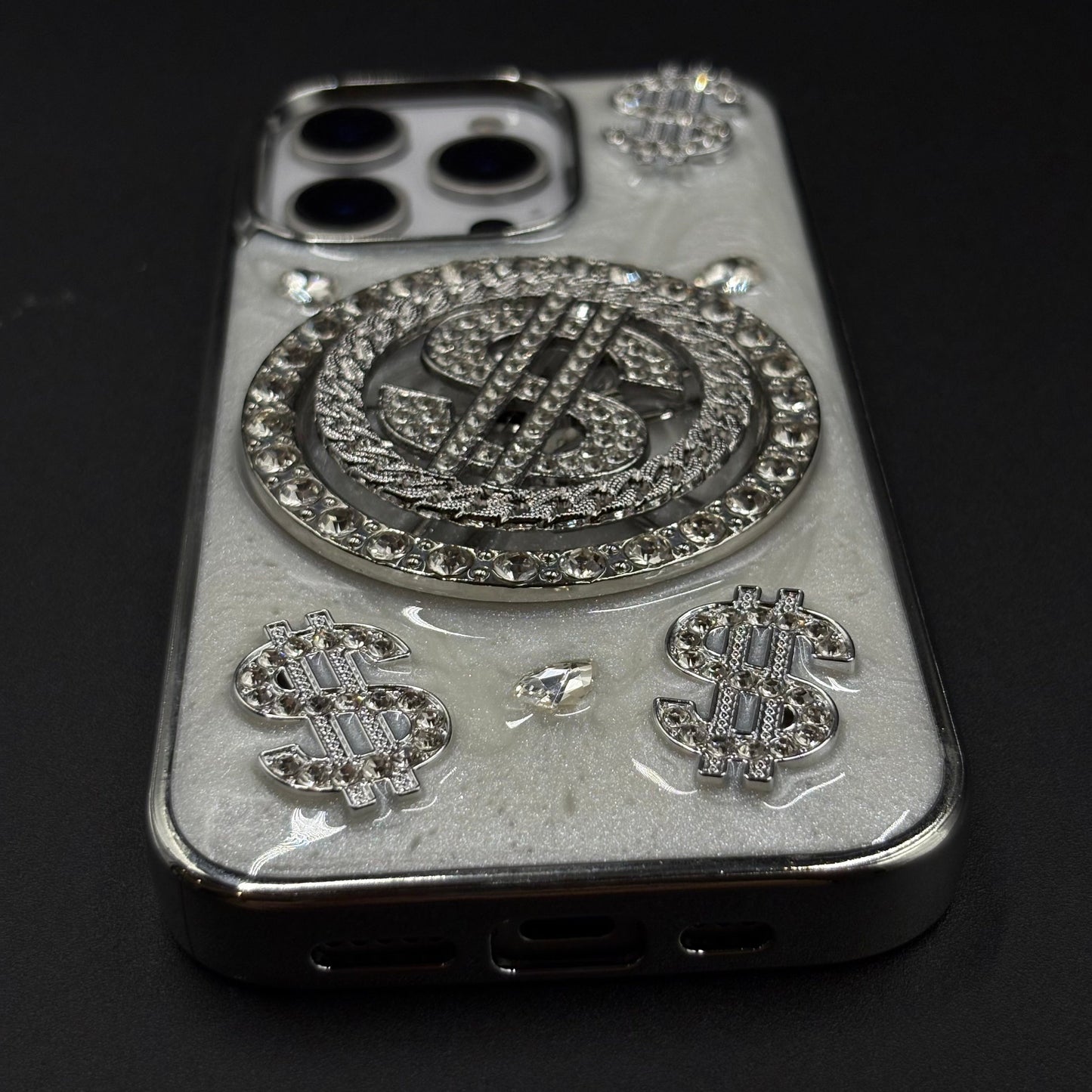Luxury Rotating Dollar Case for iPhone Series | Silver Bling Coin Design