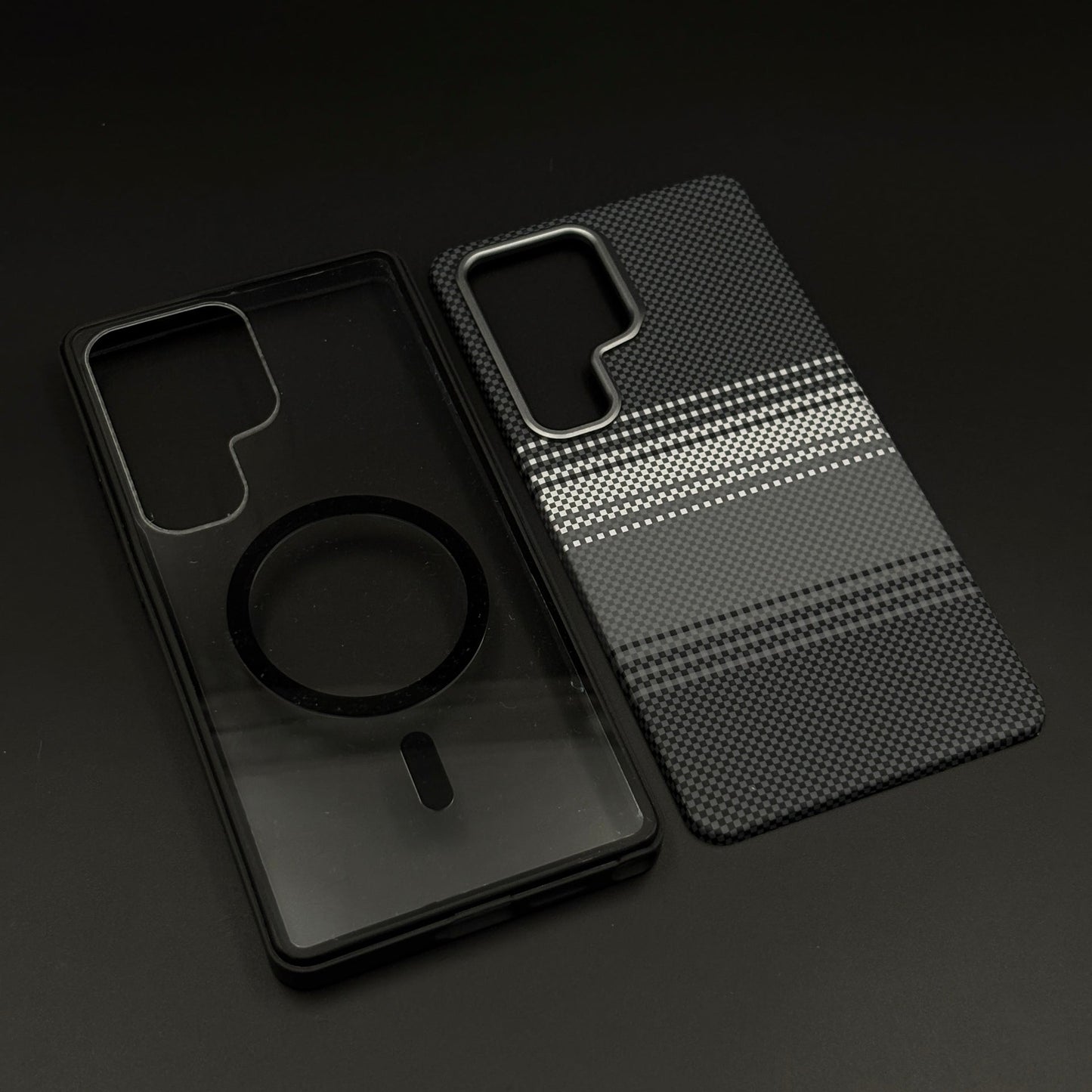2-in-1 Detachable Magnetic Navy Grey Plaid Case for Samsung Galaxy S24 Ultra | Transparent Shell & Design Plate