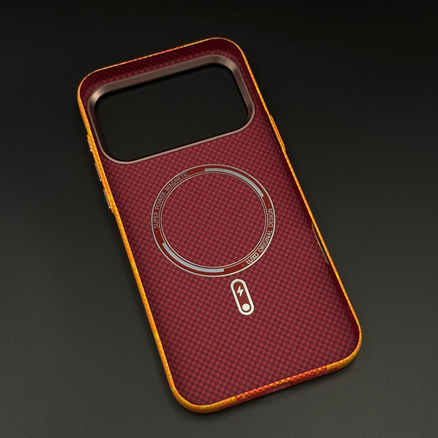 Sunburst Orange Zigzag Case Slim Mobile Case Cover for iPhone 17 Series | Rare Aramid Texture Finish | Real Carbon Fibre Feel | Hidden MagSafe