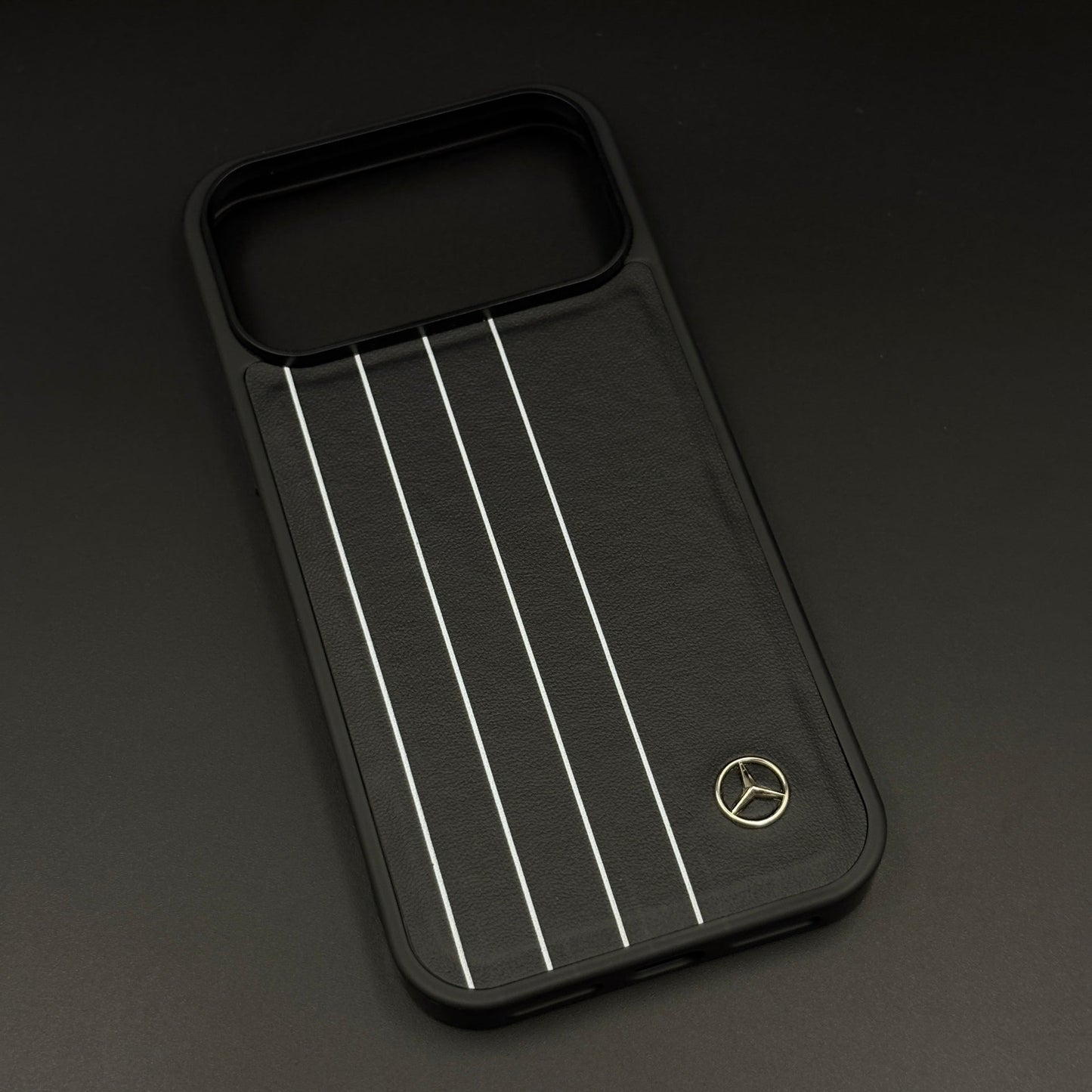 Luxury Triple Stripe Sports Car Merc Logo Leather Case for iPhone 17 Series | Slim Protective Back Cover