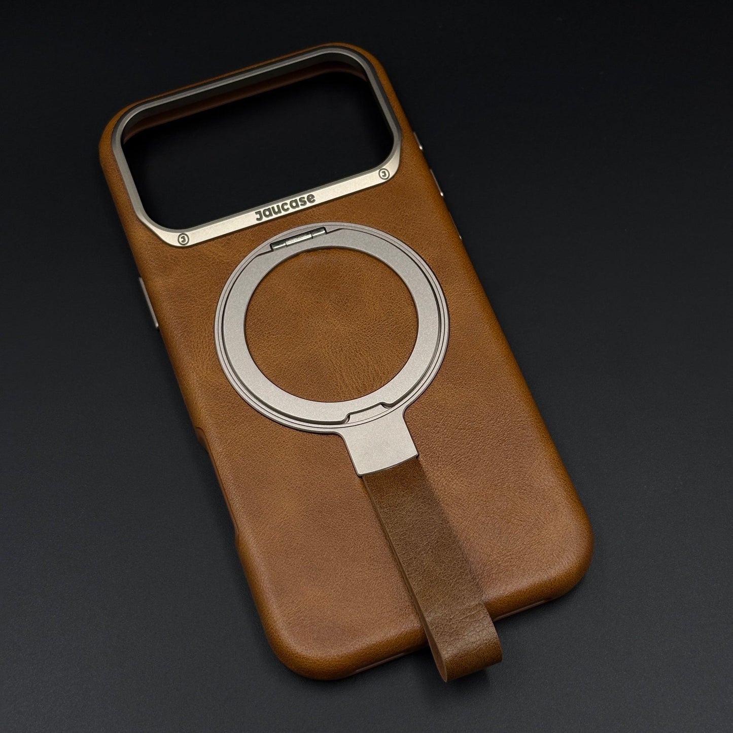 Leather MagSafe Ring Stand Case with Strap for iPhone 17 Series | Slim Grip Holder Cover