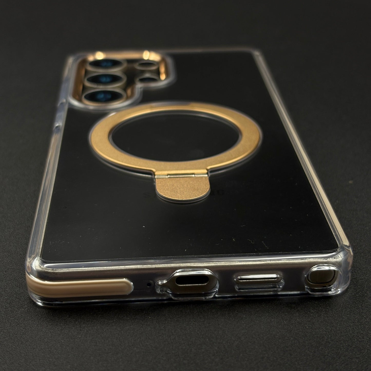 Magnetic Metal Ring Stand Case for Samsung Galaxy S25 Ultra | Magsafe Compatible | Non-Yellowing | Shockproof Transparent Cover