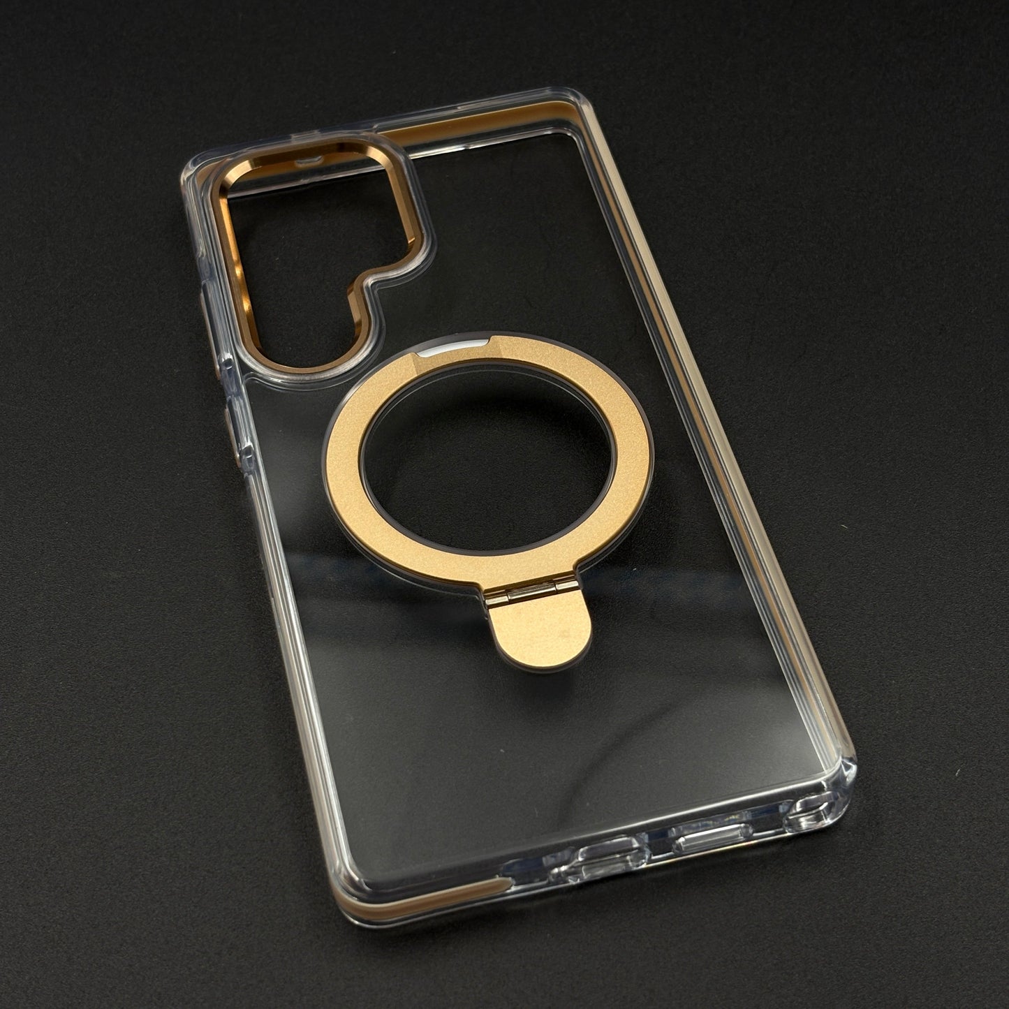 Magnetic Metal Ring Stand Case for Samsung Galaxy S25 Ultra | Magsafe Compatible | Non-Yellowing | Shockproof Transparent Cover