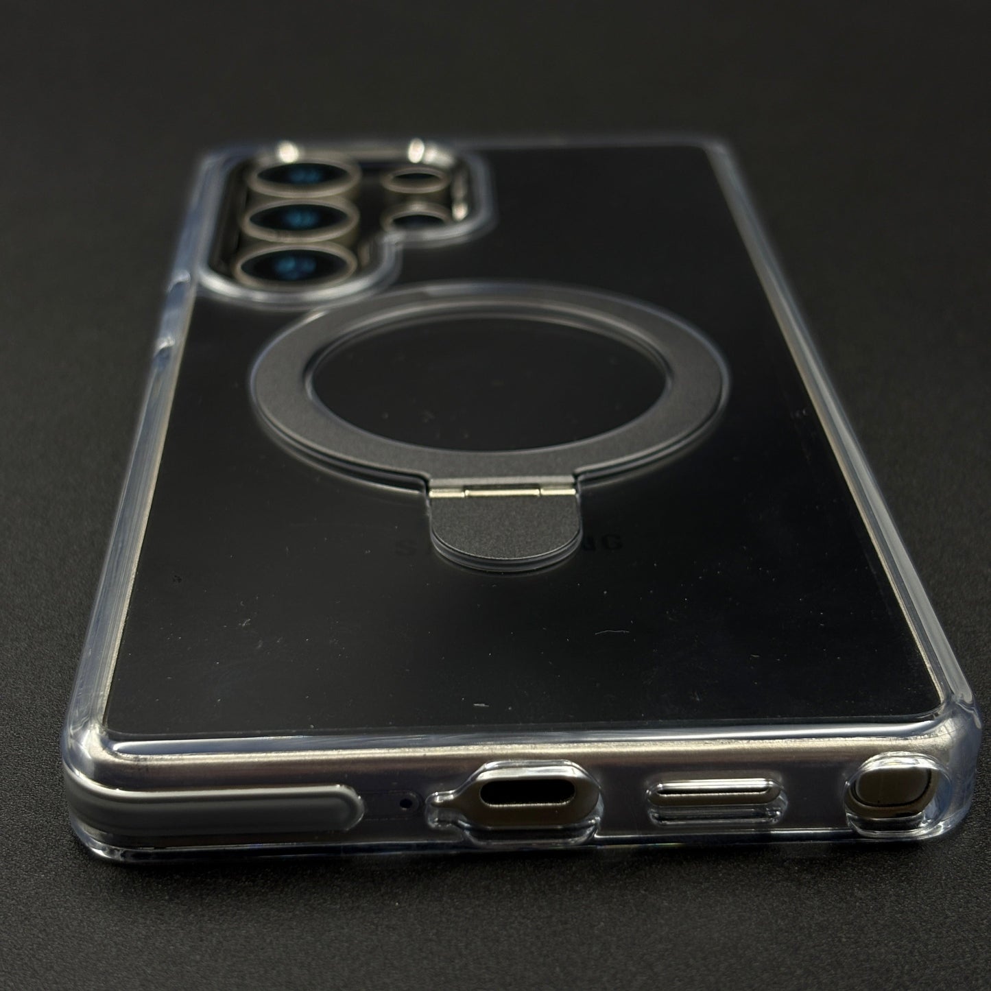Magnetic Metal Ring Stand Case for Samsung Galaxy S25 Ultra | Magsafe Compatible | Non-Yellowing | Shockproof Transparent Cover