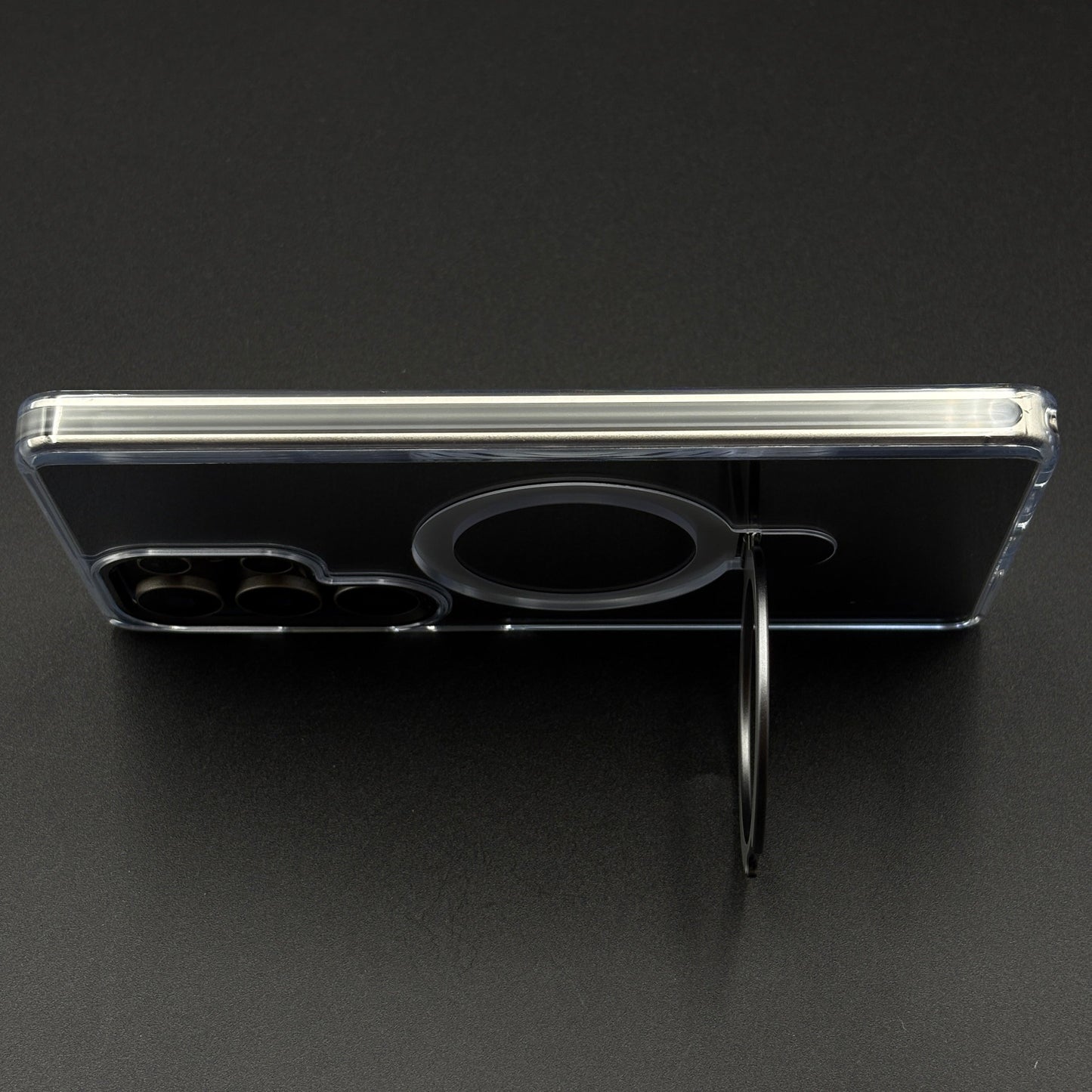 Magnetic Metal Ring Stand Case for Samsung Galaxy S25 Ultra | Magsafe Compatible | Non-Yellowing | Shockproof Transparent Cover
