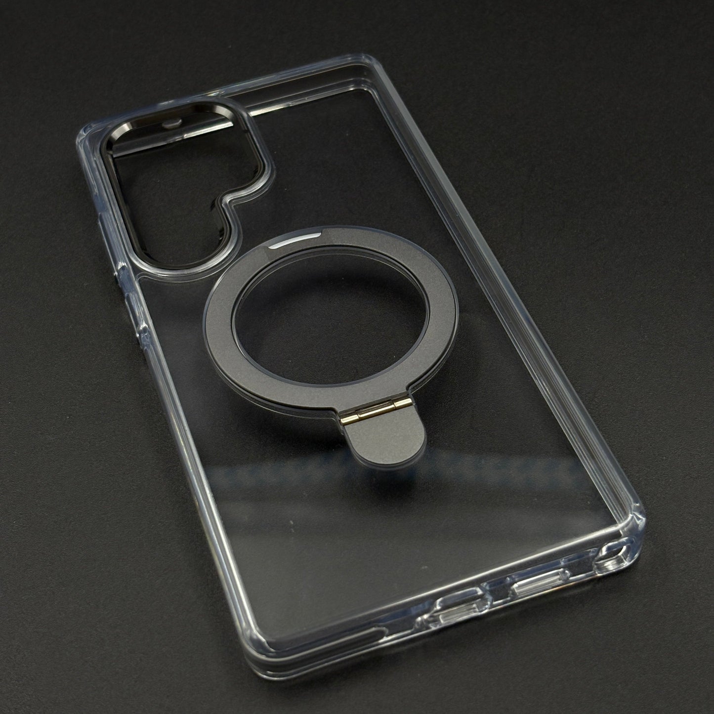 Magnetic Metal Ring Stand Case for Samsung Galaxy S25 Ultra | Magsafe Compatible | Non-Yellowing | Shockproof Transparent Cover