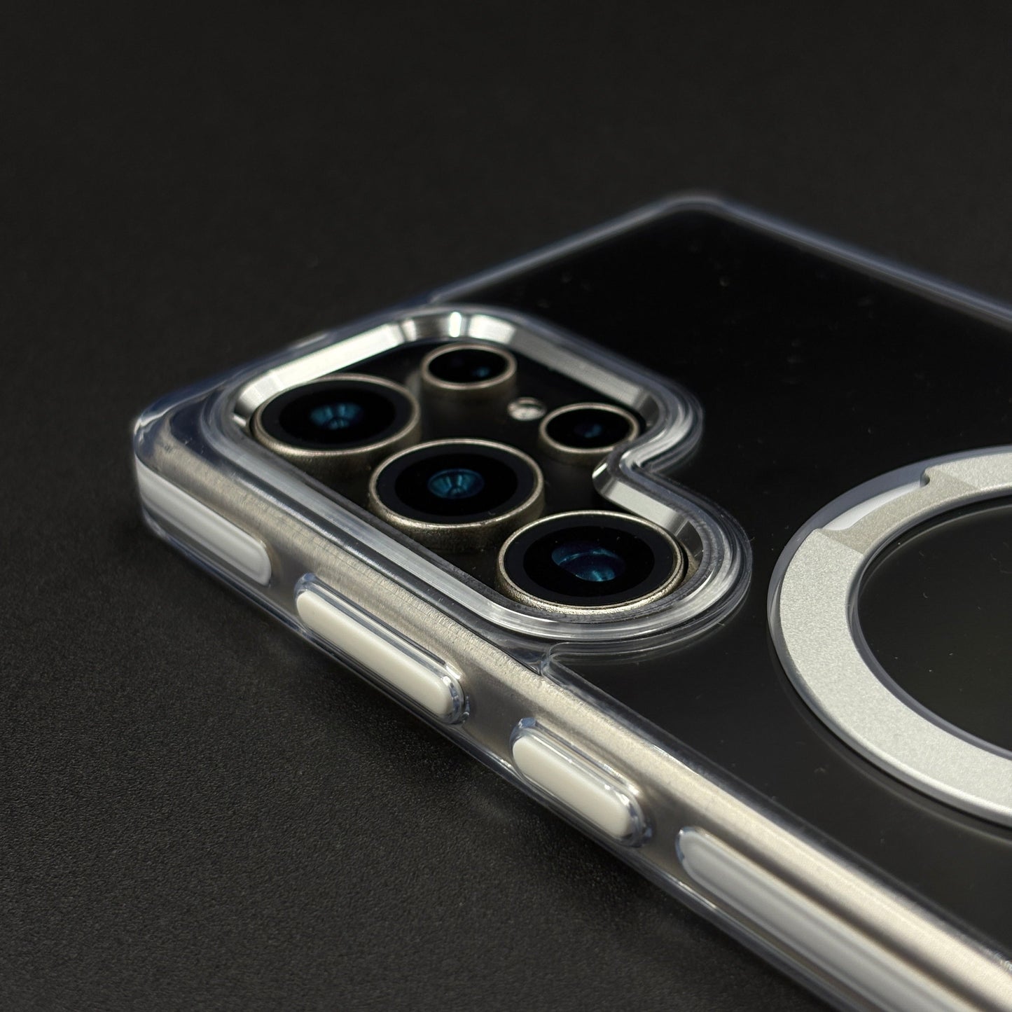 Magnetic Metal Ring Stand Case for Samsung Galaxy S25 Ultra | Magsafe Compatible | Non-Yellowing | Shockproof Transparent Cover