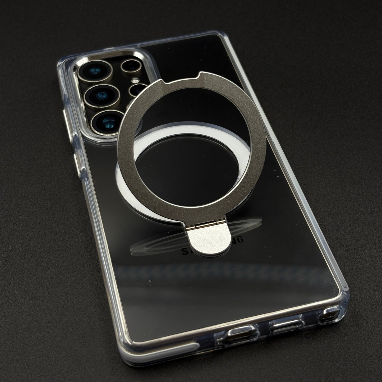 Magnetic Metal Ring Stand Case for Samsung Galaxy S25 Ultra | Magsafe Compatible | Non-Yellowing | Shockproof Transparent Cover