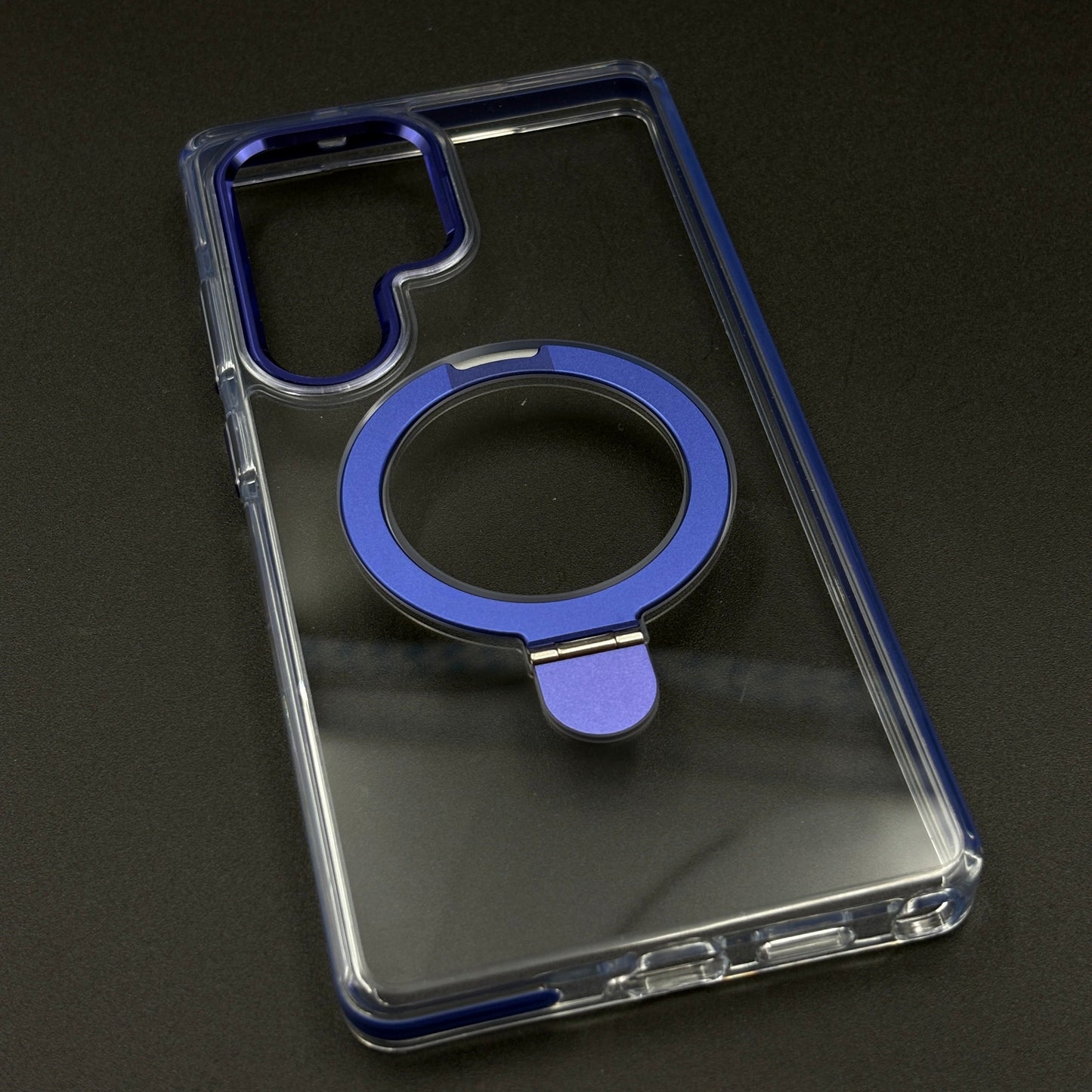 Magnetic Metal Ring Stand Case for Samsung Galaxy S25 Ultra | Magsafe Compatible | Non-Yellowing | Shockproof Transparent Cover