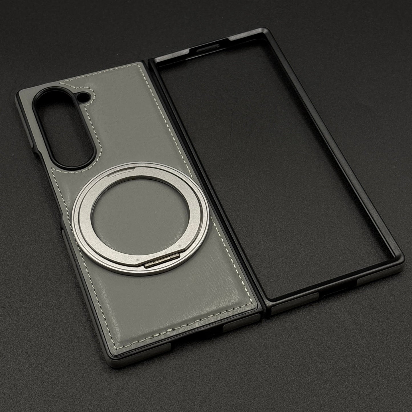 Stitch Leather Case 360° Rotating Metal Stand for Samsung Galaxy Z Fold 7 | Magsafe Compatible | Premium Feel & Grip