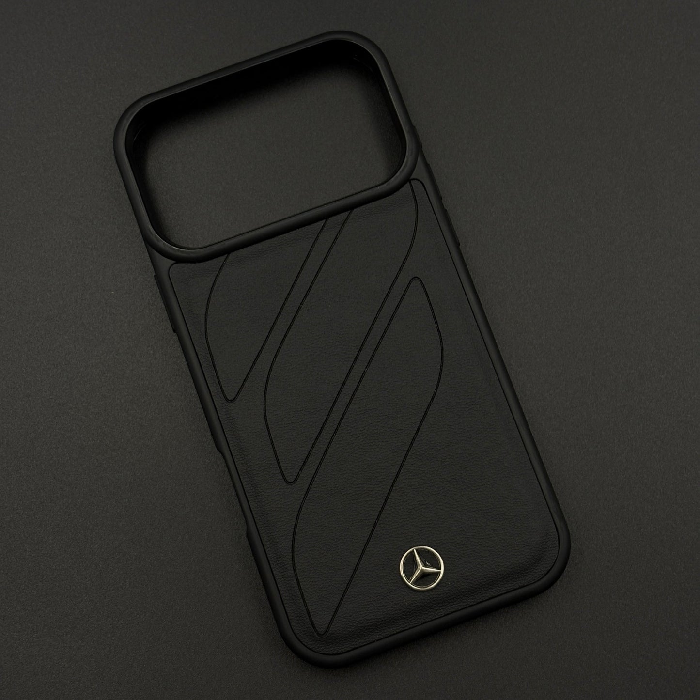 Luxury Sports Car Brand Merc Noir Texture Case for iPhone 17 Series with Embossed Design