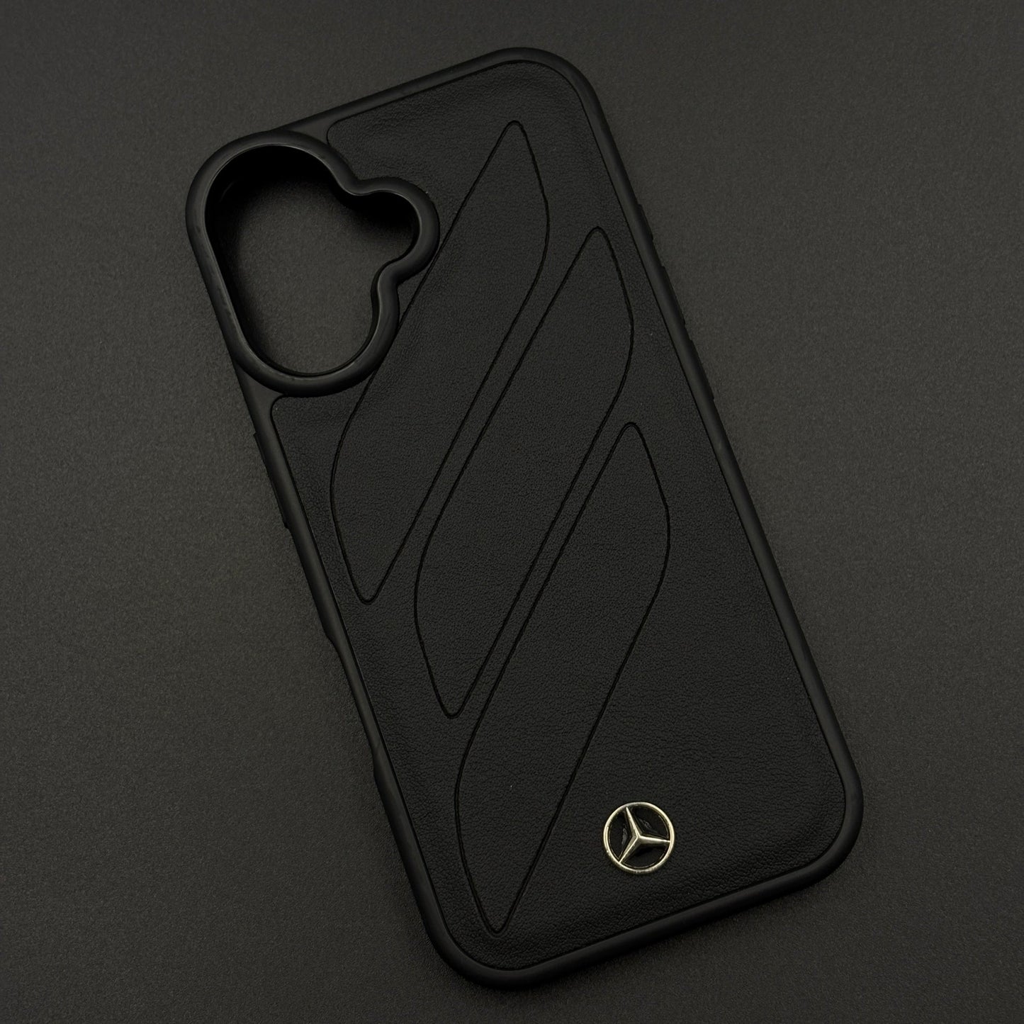 Luxury Sports Car Brand Merc Noir Texture Case for iPhone 17 with Embossed Design