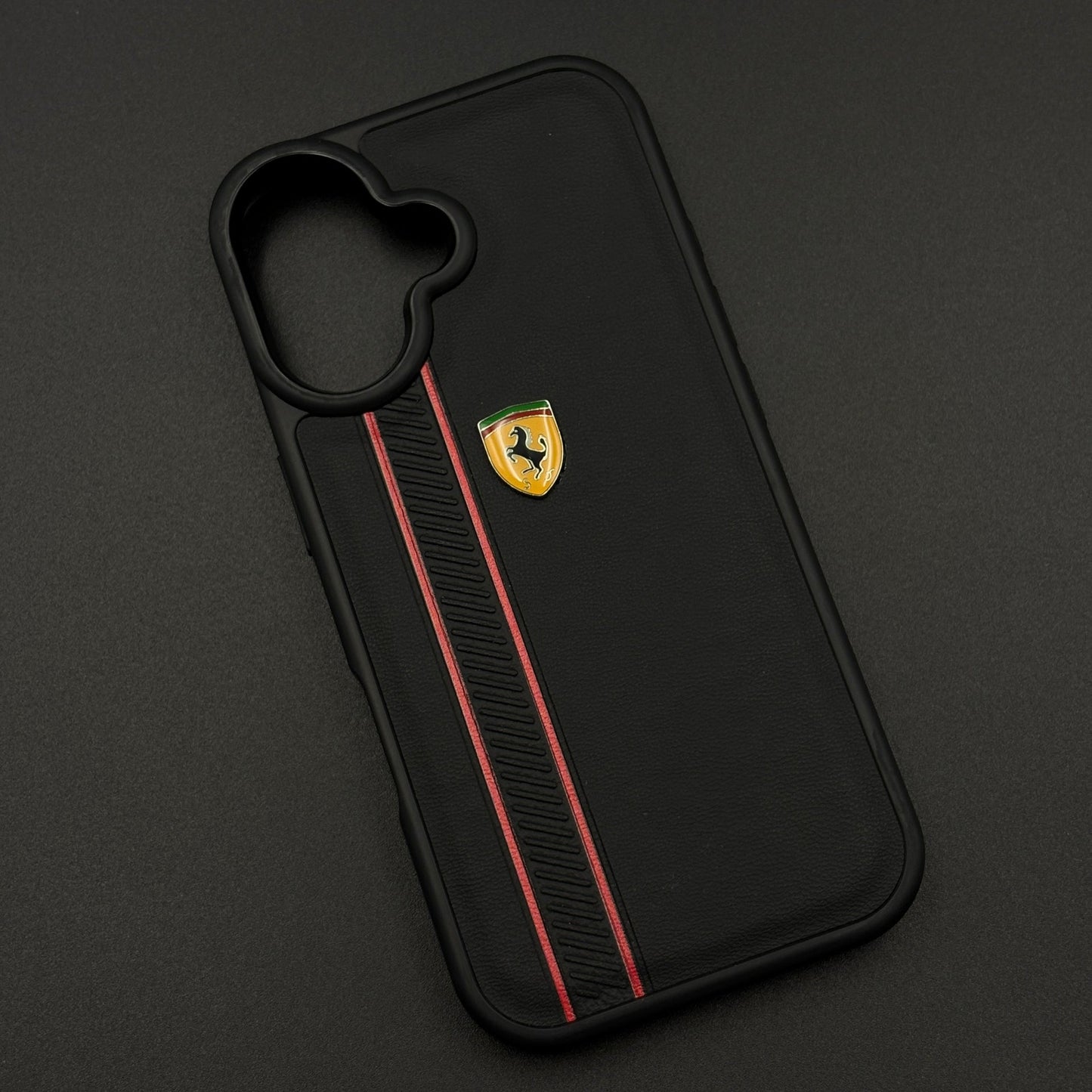 Luxury Sports Car FR Racing Red Stripe Case for iPhone 17 with Bold Black-and-Red Motorsport Finish