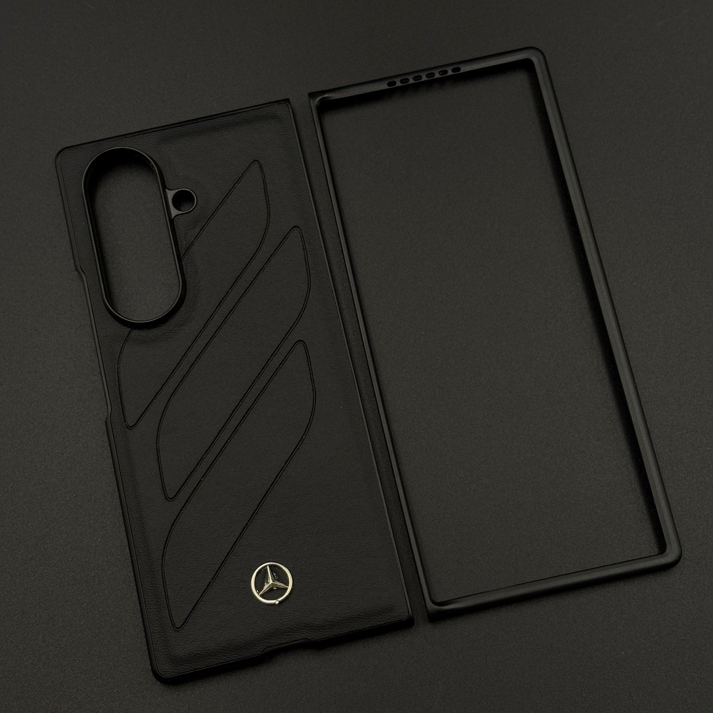 Luxury Sports Car Brand Merc Noir Texture Case for Samsung Galaxy Z Fold 7 with Embossed Design