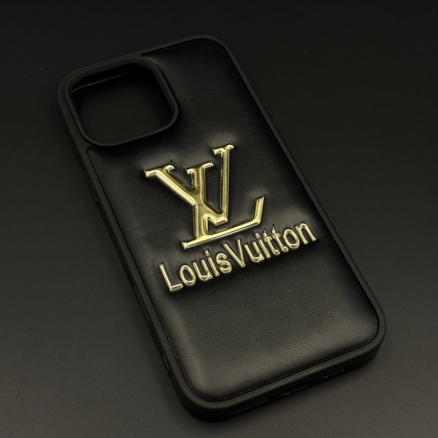 Luxury Embossed Branded Metal Logo Mobile Case for iPhone 16 Pro Max | Premium Black Soft-Touch Cushion