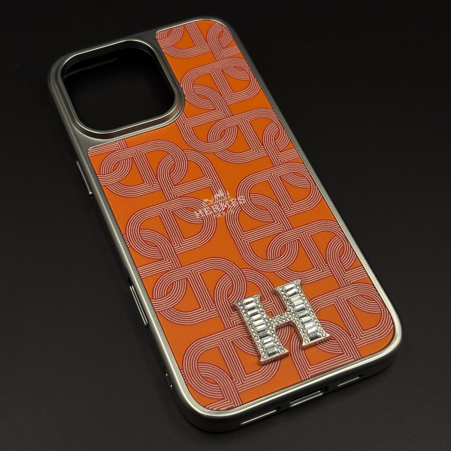 Luxury Branded Metal Initial Mobile Case Cover for iPhone | Orange Designer-Inspired Matte Finish