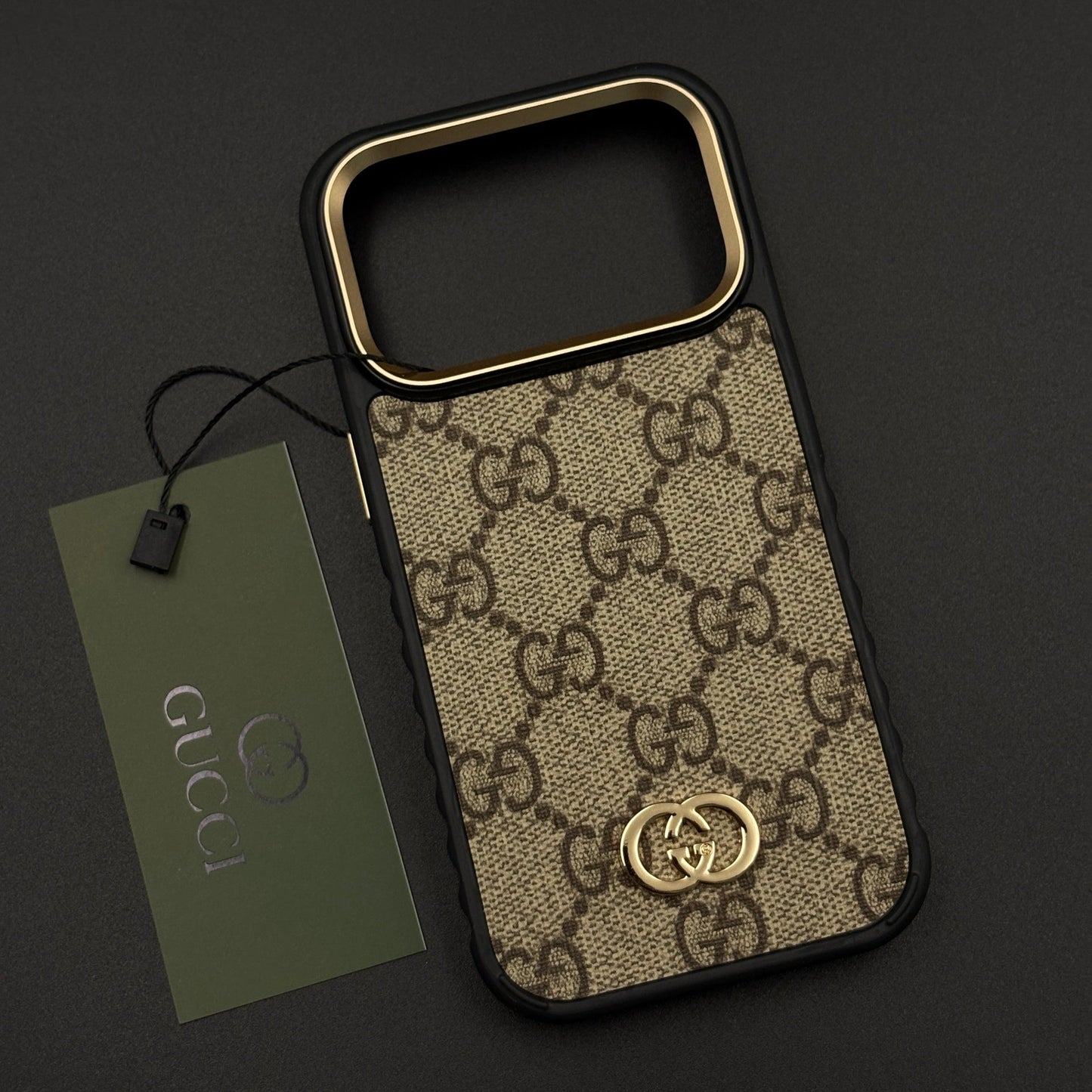 Beige GG Classic Heritage Case for iPhone 17 Series with Monogram and Gold Emblem