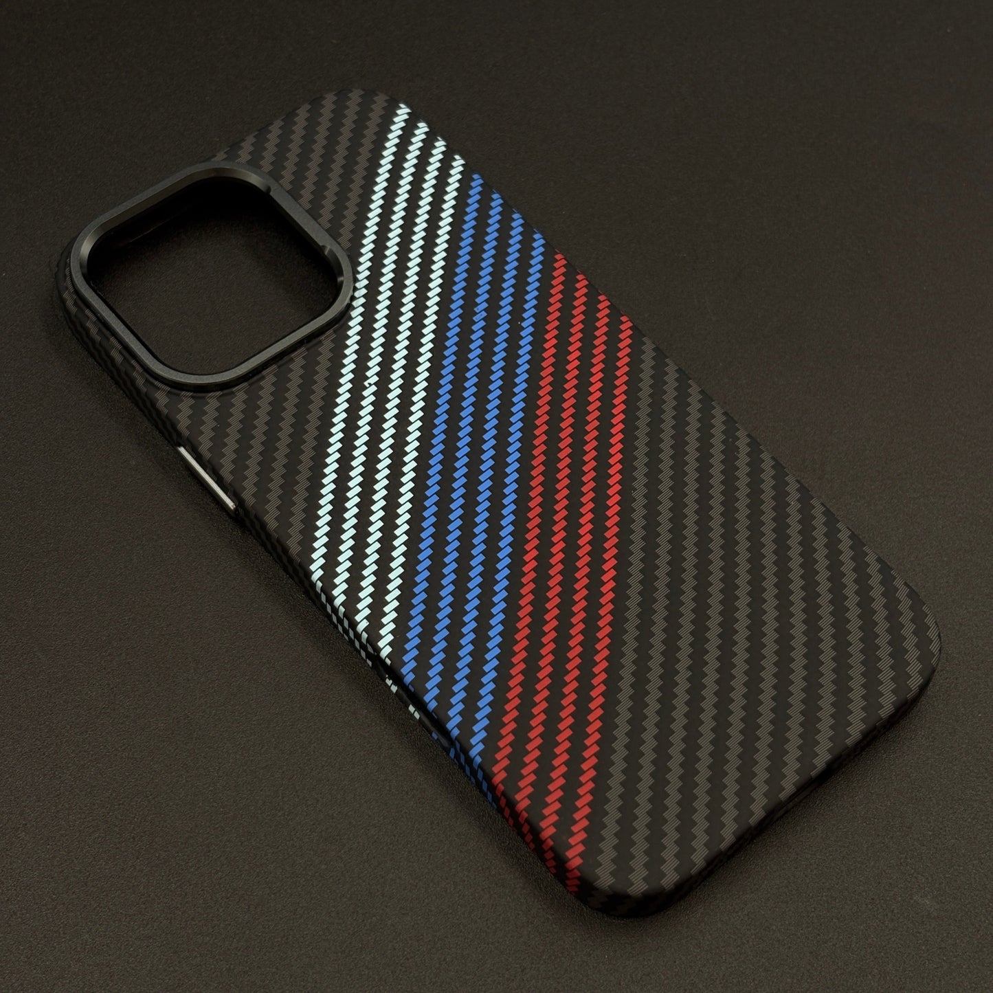 Aramid Texture Case 3 Stripe Color for iPhone | Carbon Fibre Feel | Hidden MagSafe | Ultra Slim Fit
