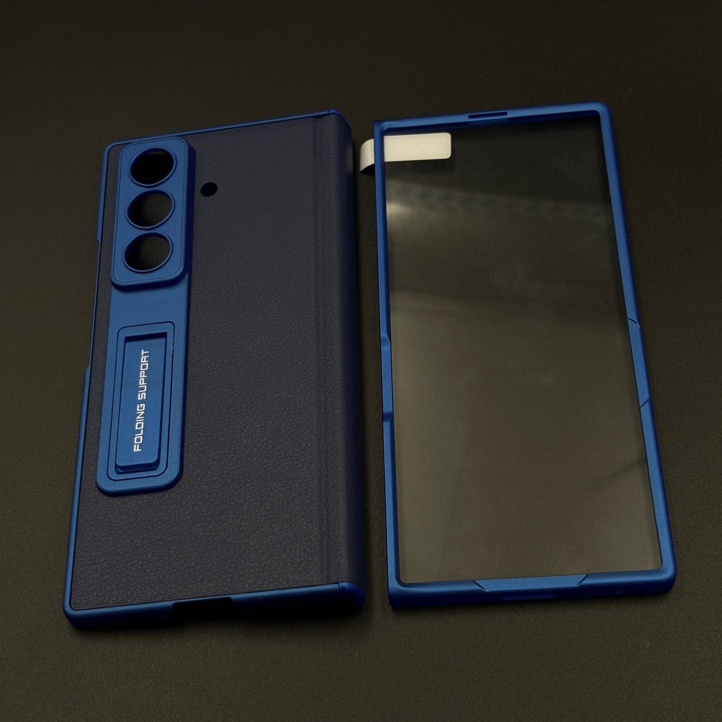 Leather Hinge Protection Kickstand Mobile Case Cover for Samsung Galaxy Z Fold 7 | Front Screen Protector Included