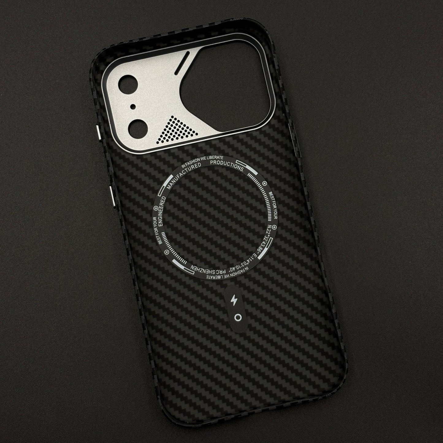 Carbon Black Textured Hidden MagSafe Mobile Case Cover for iPhone 17 Series