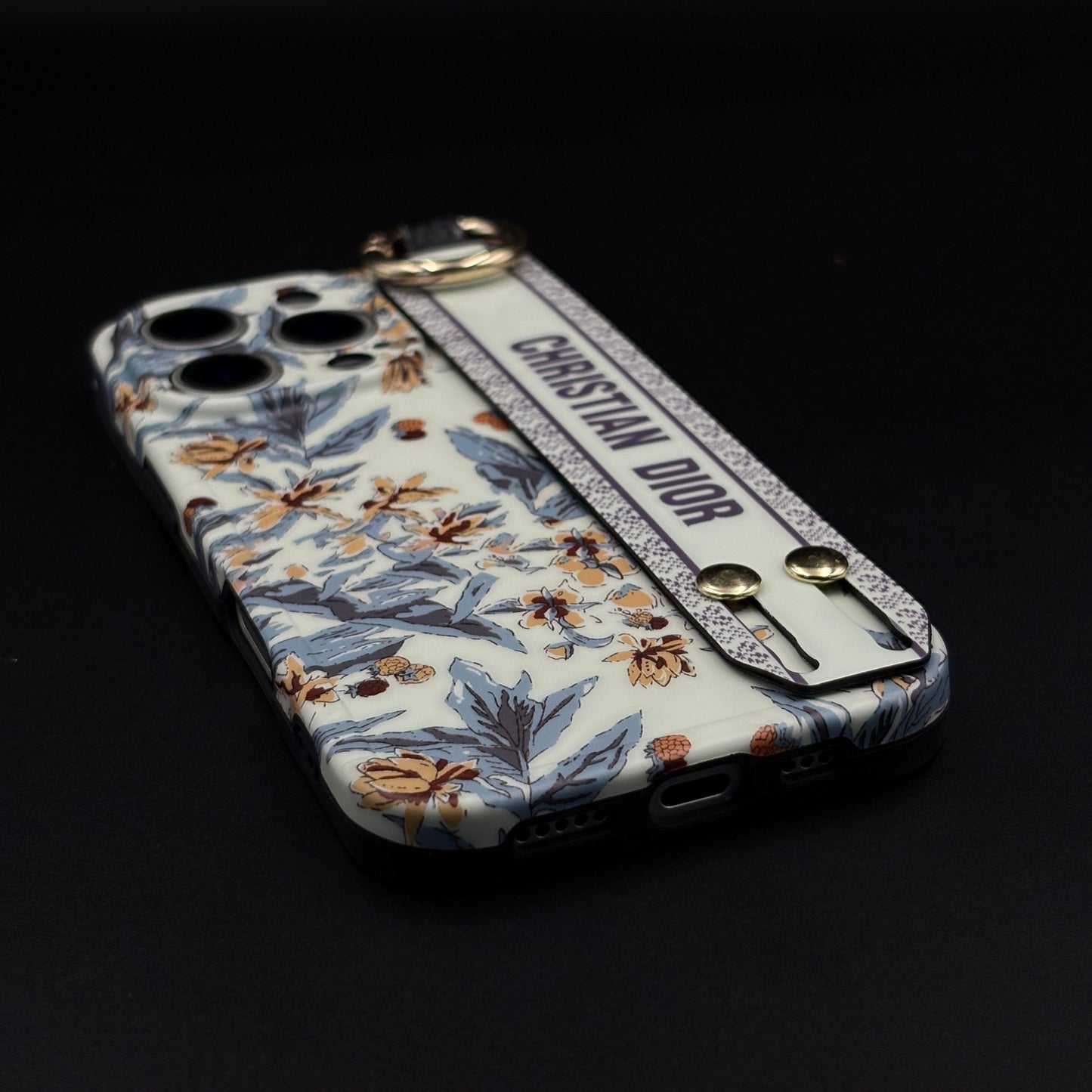 CD Floral Belt Case Cover for iPhone | Premium Brand Edition | Hand Strap Designer Protection