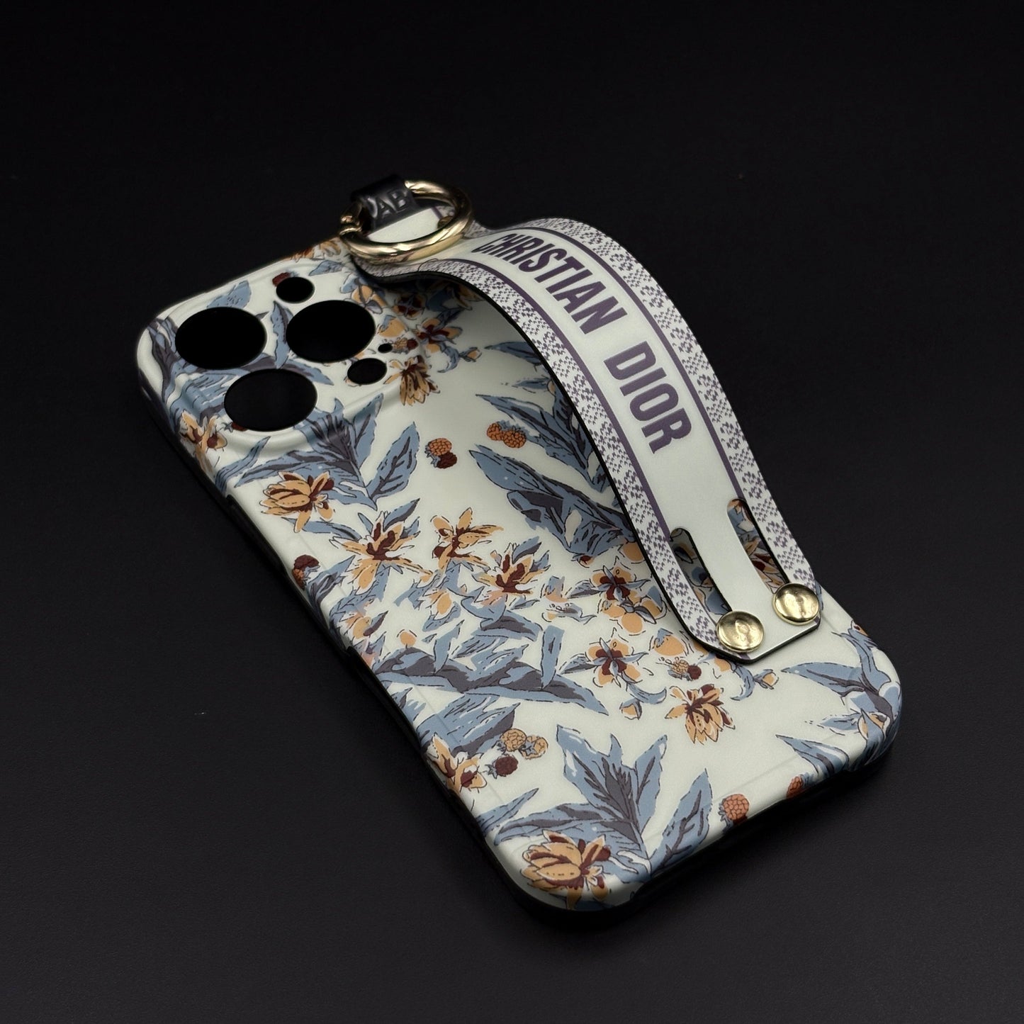 CD Floral Belt Case Cover for iPhone | Premium Brand Edition | Hand Strap Designer Protection