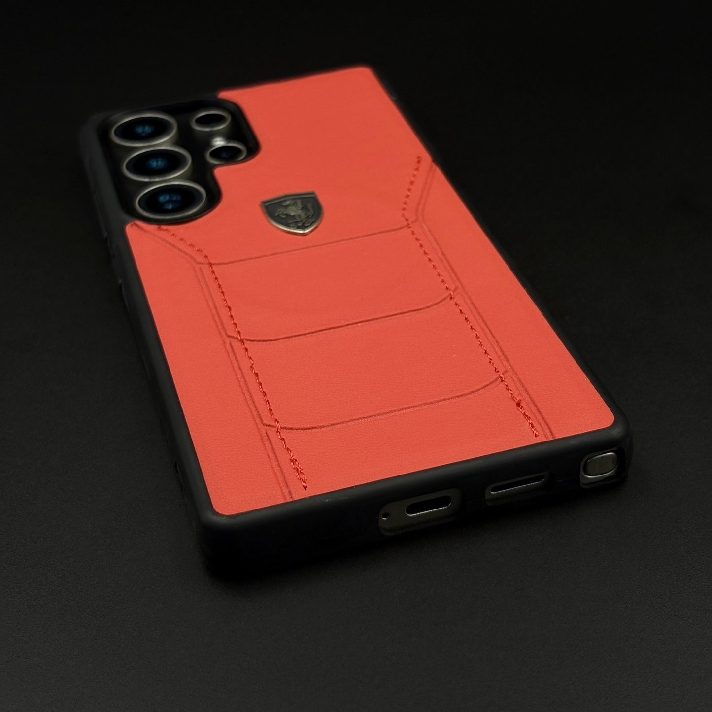 Luxury FR Stitched Red Leather Case for Samsung Galaxy S24 Ultra | Premium Slim Protective Cover