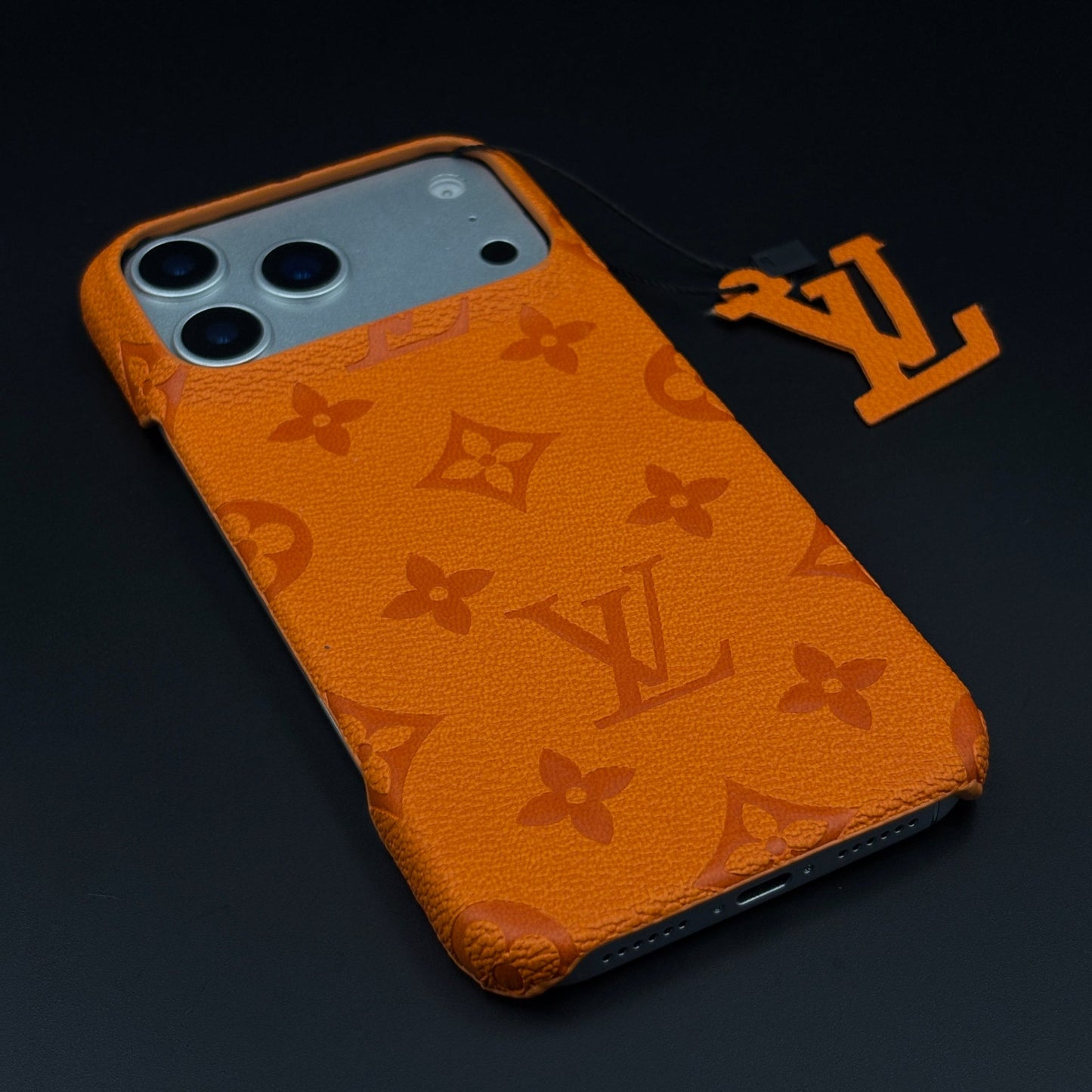 Luxury Branded Orange Mobile Case Cover for iPhone 17 Series | Designer Interlocking Pattern Edition