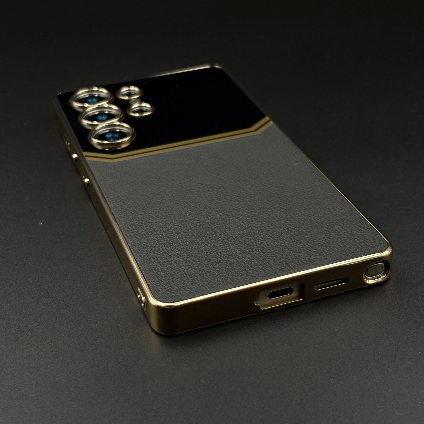 Gold Plated Gloss & Leather Case for Samsung Galaxy S25 Ultra | Premium Hybrid Finish | Elegant Cover