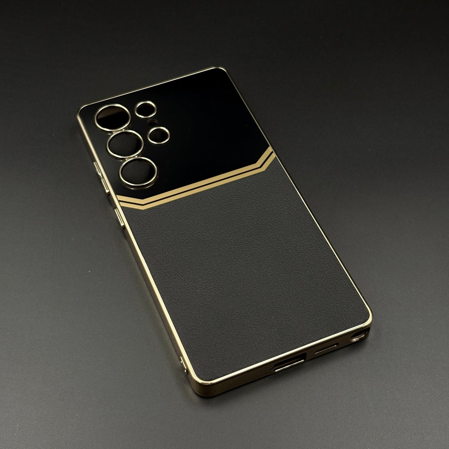 Gold Plated Gloss & Leather Case for Samsung Galaxy S25 Ultra | Premium Hybrid Finish | Elegant Cover