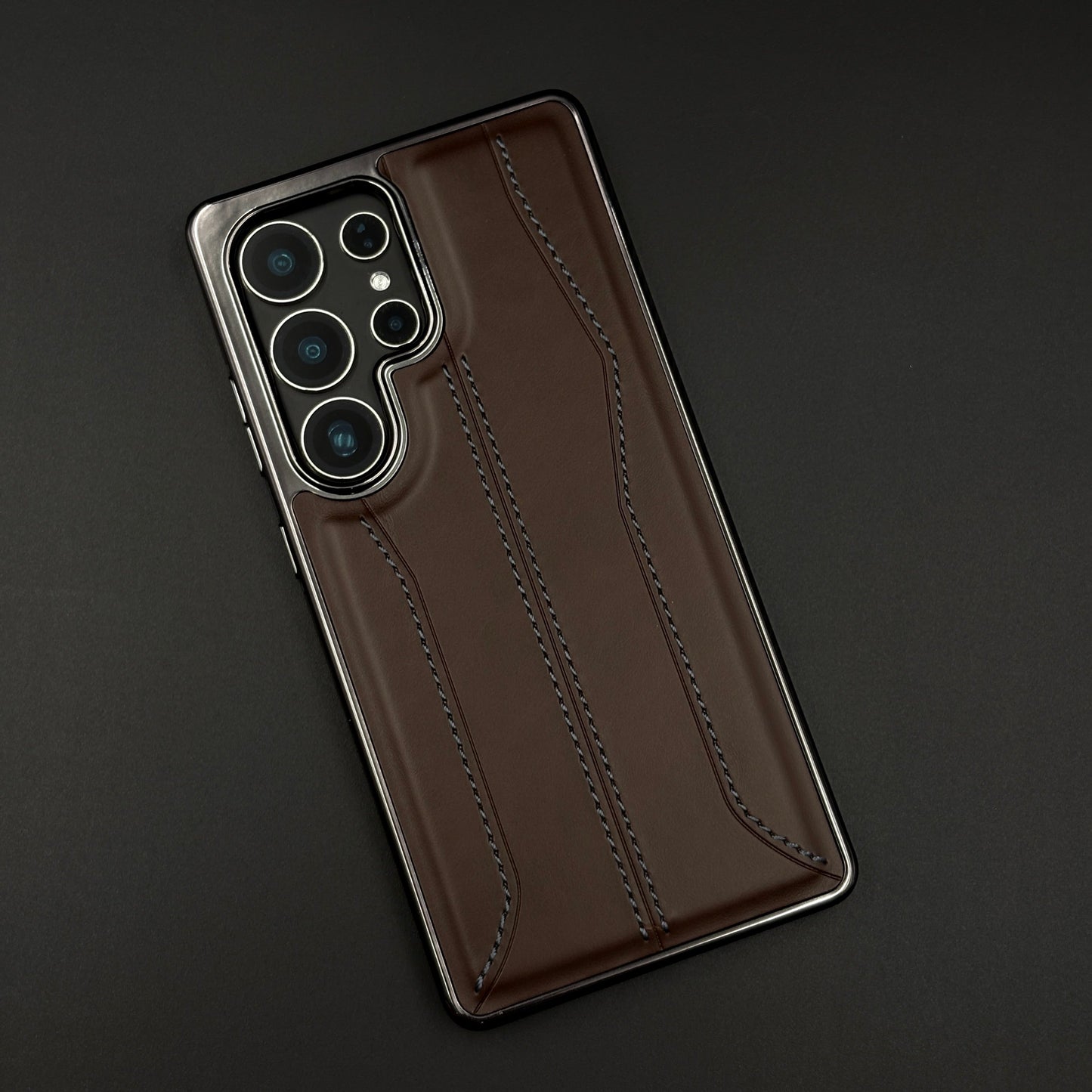Samsung Galaxy S25 Ultra Stitched Leather Chrome Case