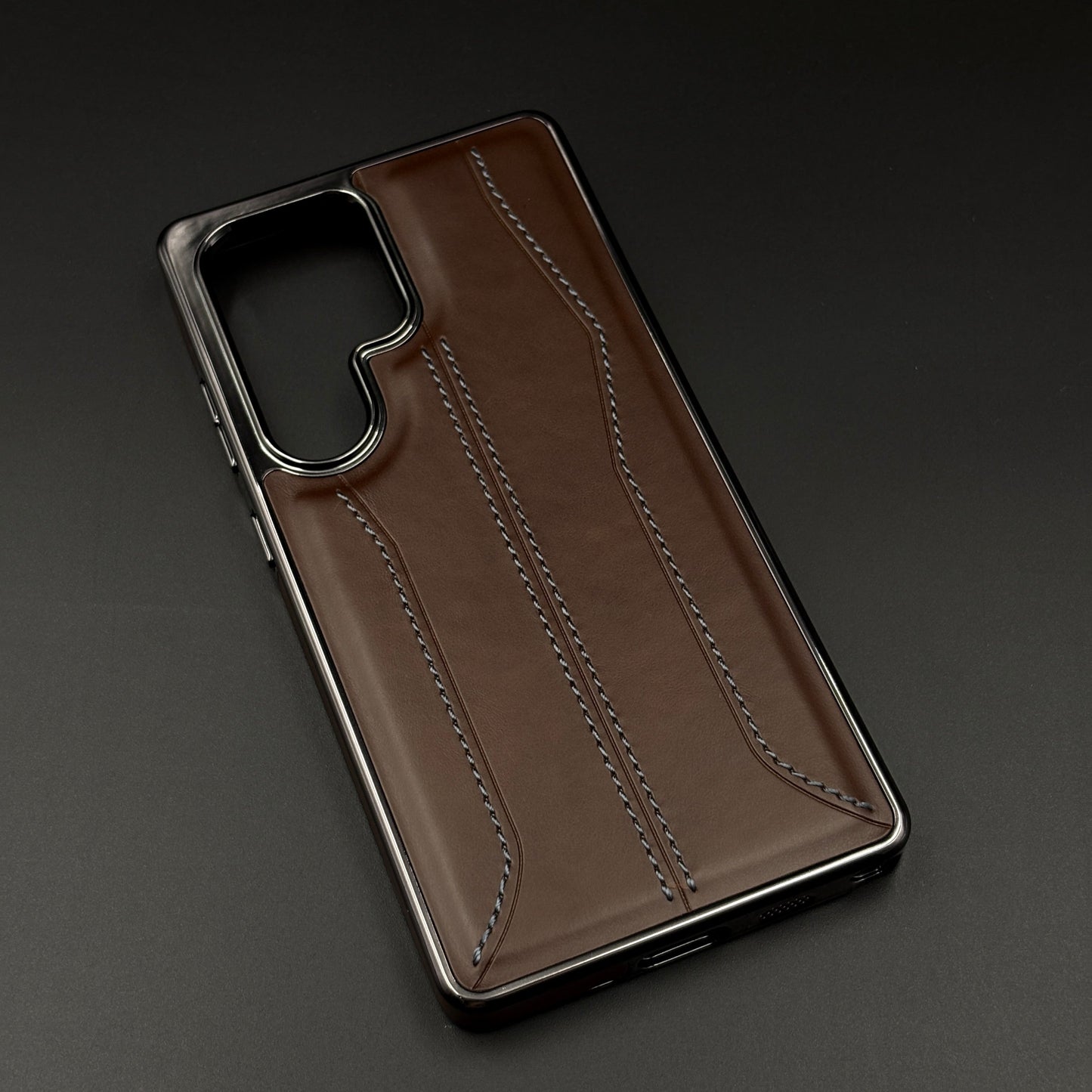 Samsung Galaxy S25 Ultra Stitched Leather Chrome Case