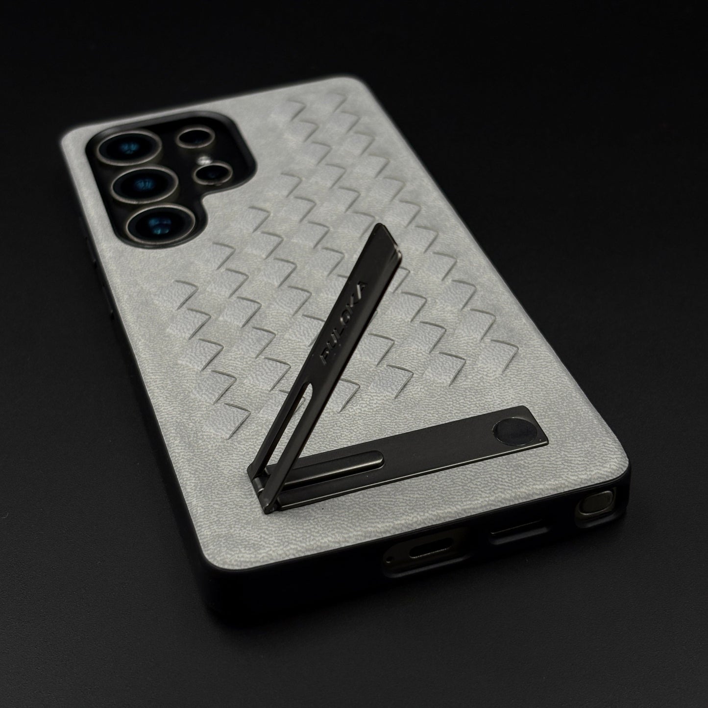 Leather Grid Pattern Kickstand Case for Samsung Galaxy S25 Ultra | Slim Shockproof Protective Cover