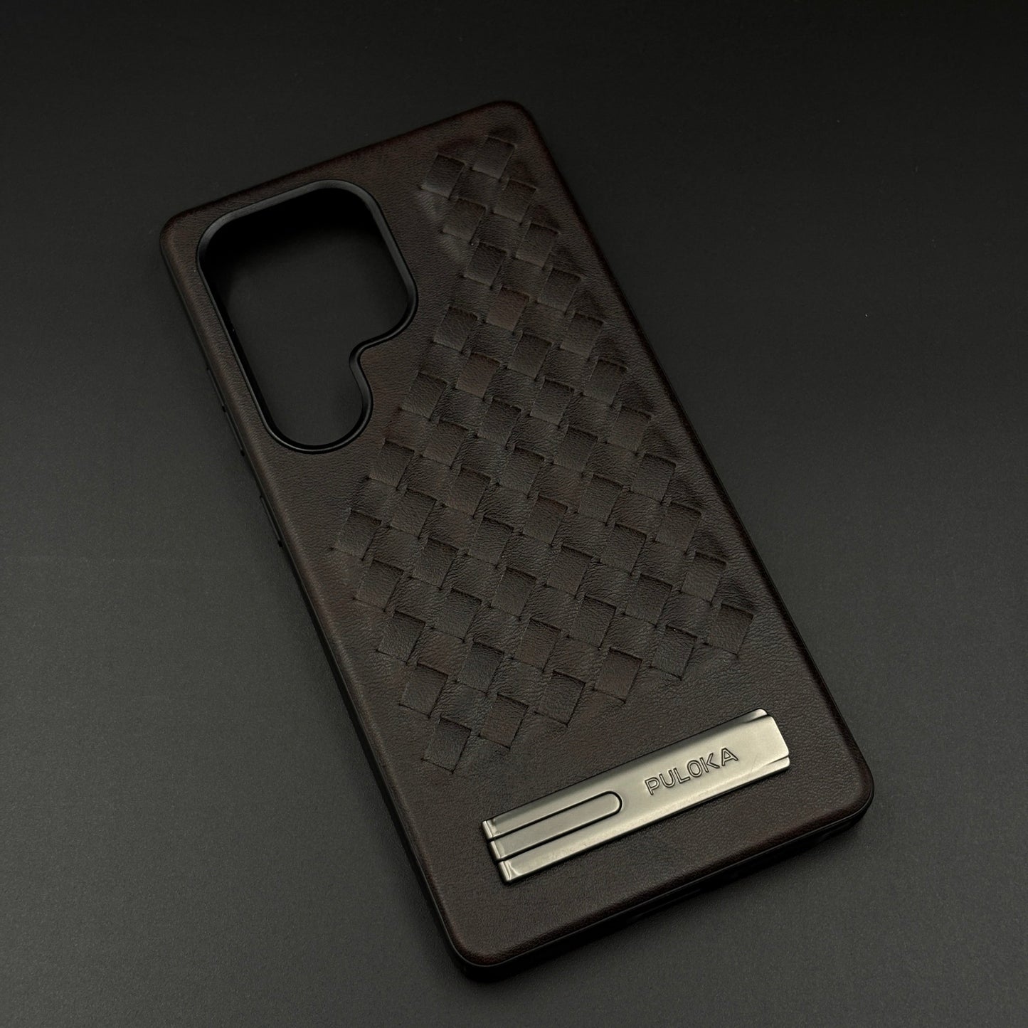 Leather Grid Pattern Kickstand Case for Samsung Galaxy S25 Ultra | Slim Shockproof Protective Cover